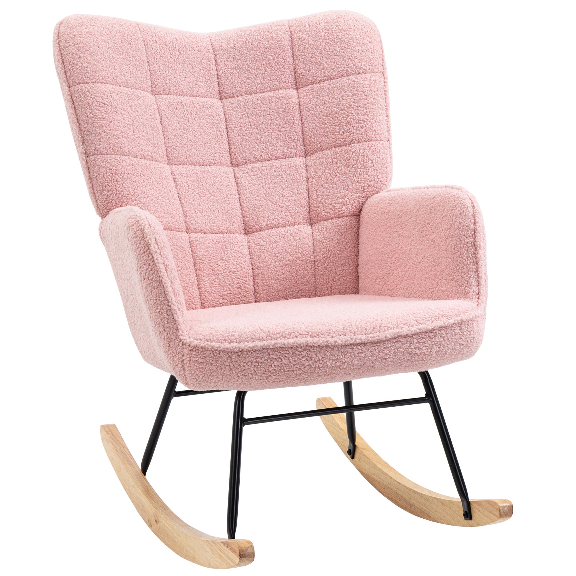 HOMCOM Soft Fleecey Rocking Wingback Chair - Pink - North Peak Garden Furniture