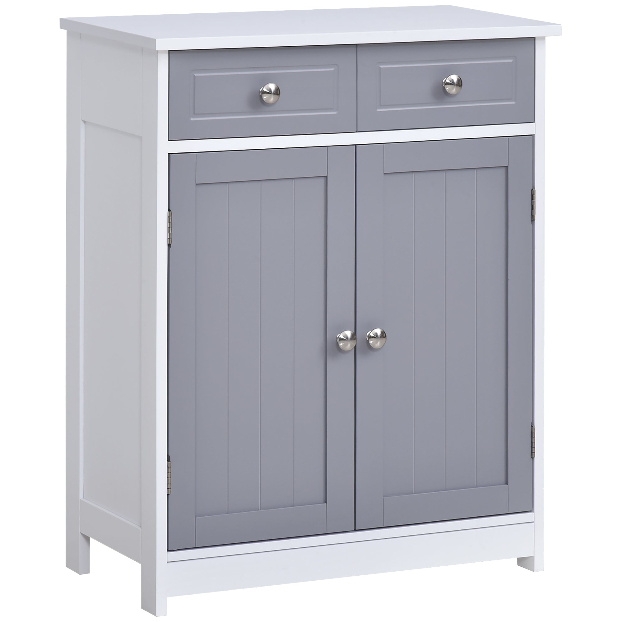 kleankin 75x60cm Freestanding Bathroom Storage Cabinet Unit w/ 2 Drawers Cupboard Adjustable Shelf Metal Handles Traditional Style Grey White - North Peak Garden Furniture