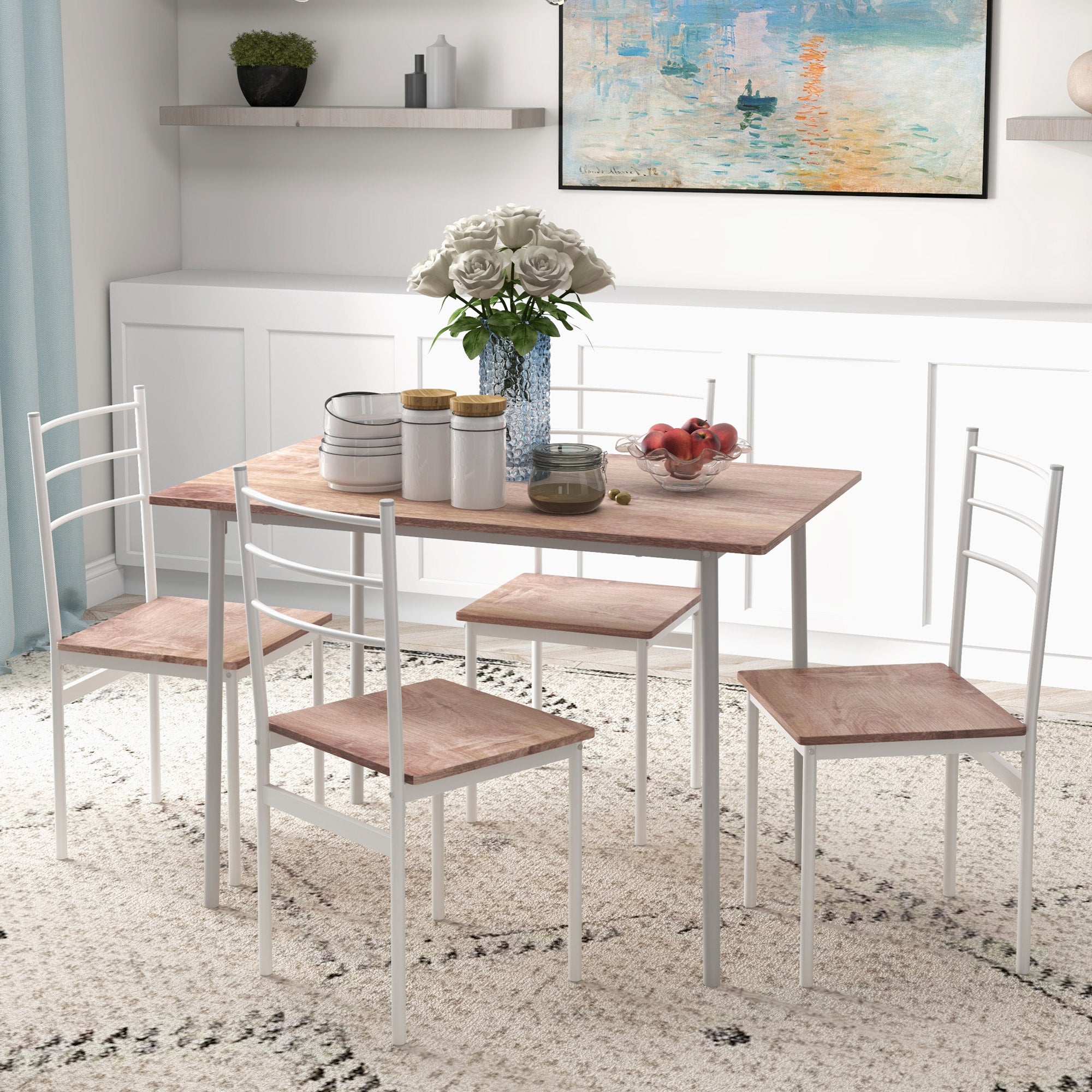 HOMCOM Five-Piece Compact Dining Table and Chairs Set - Brown/White - North Peak Garden Furniture