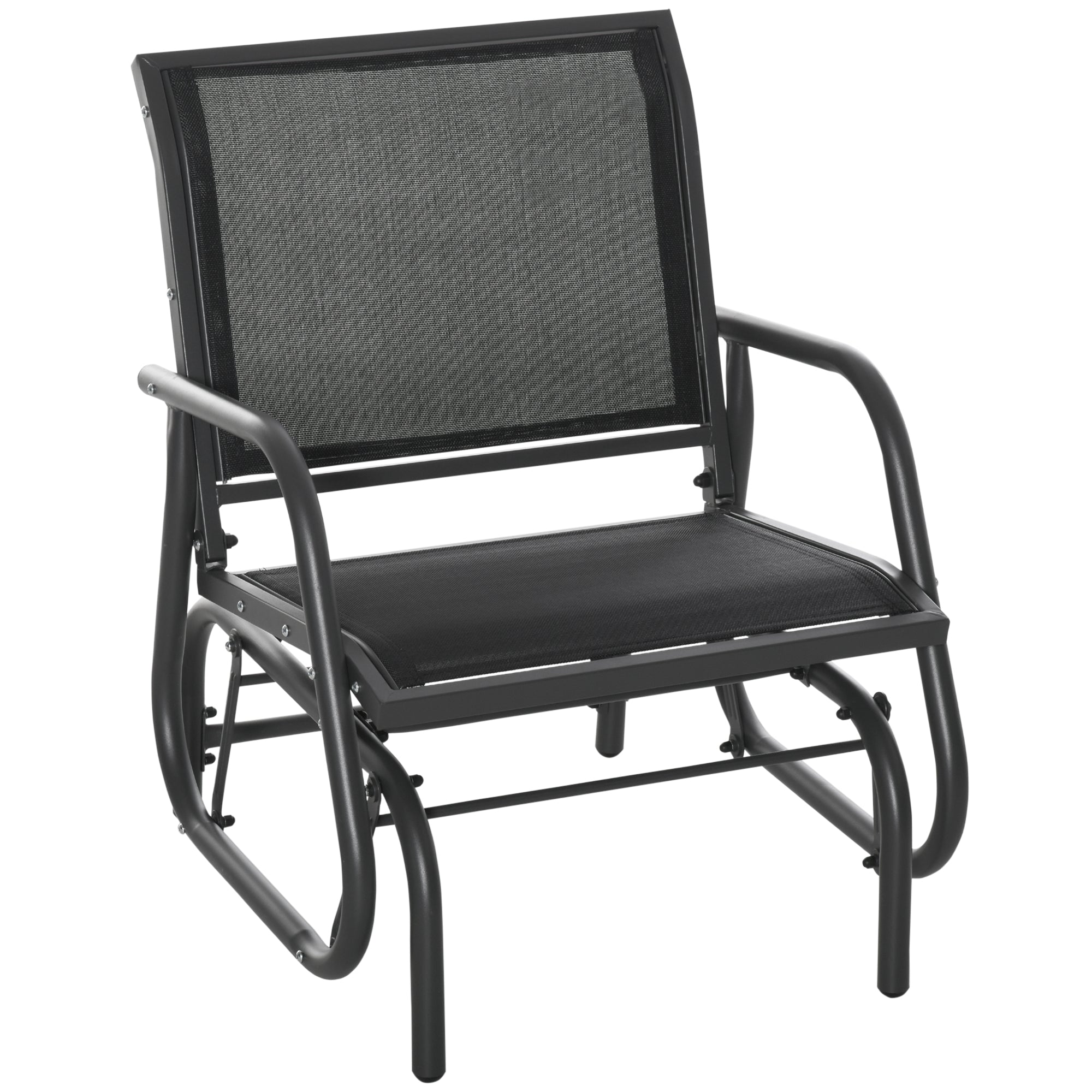 Outsunny Outdoor Gliding Swing Chair Garden Seat w/ Mesh Seat Curved Back Steel Frame Armrests Comfortable Lounge Furniture Dark Grey Black - North Peak Garden Furniture