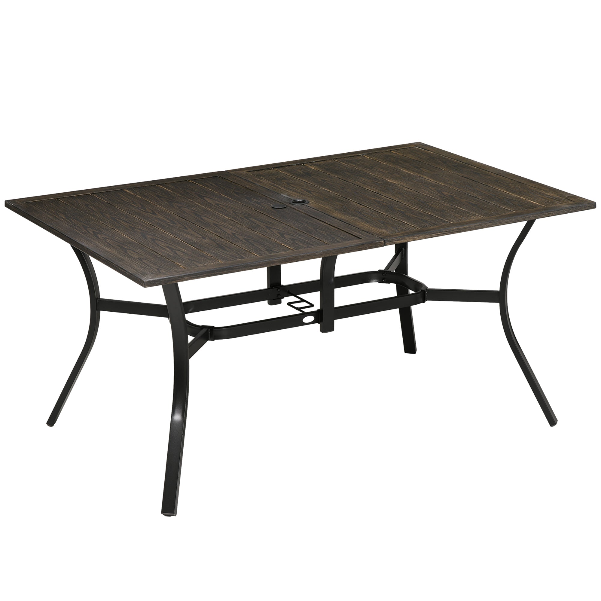 Outsunny Six-Seater Steel Garden Table, with ⌀41mm Parasol Hole - Wood-Effect - North Peak Garden Furniture