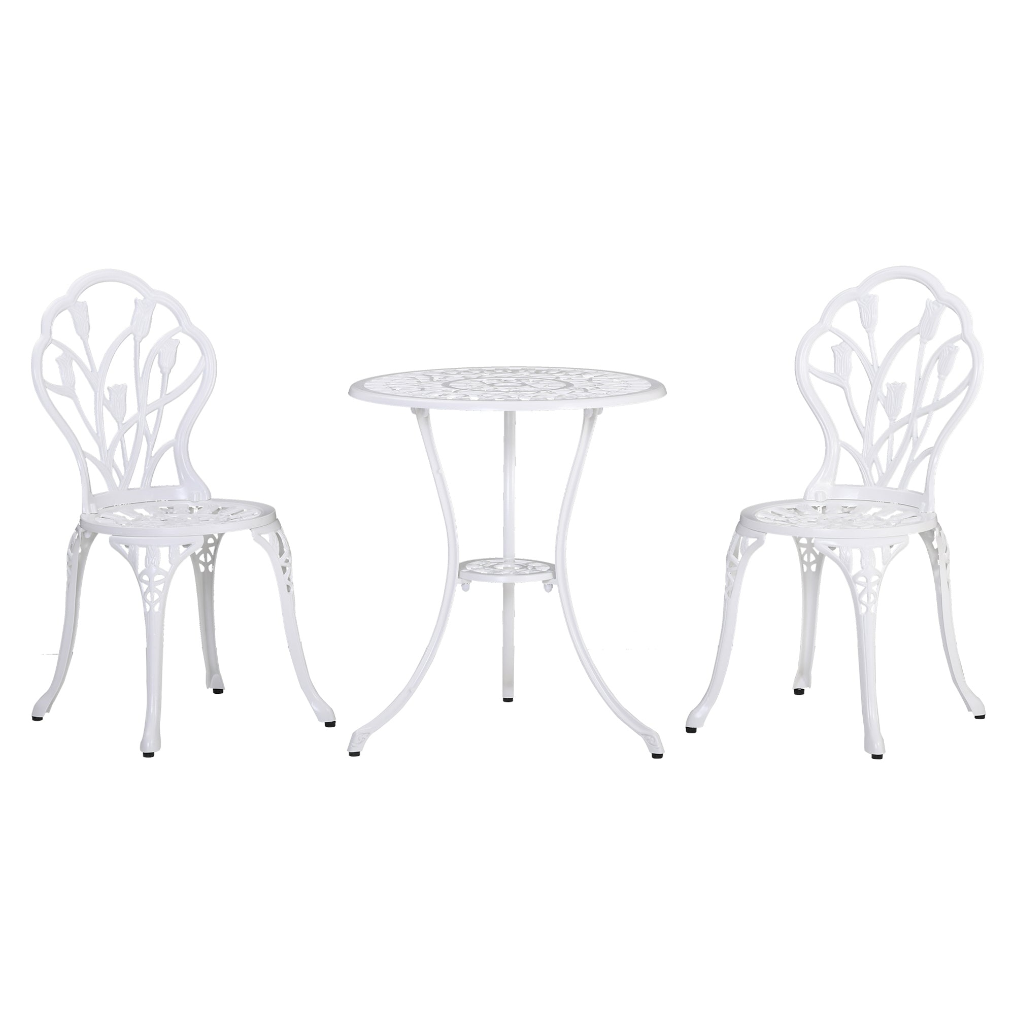 Outsunny 3 Piece Patio Bistro Set for 2, Outdoor Aluminium Garden Table and Chairs with Umbrella Hole for Balcony, White - North Peak Garden Furniture