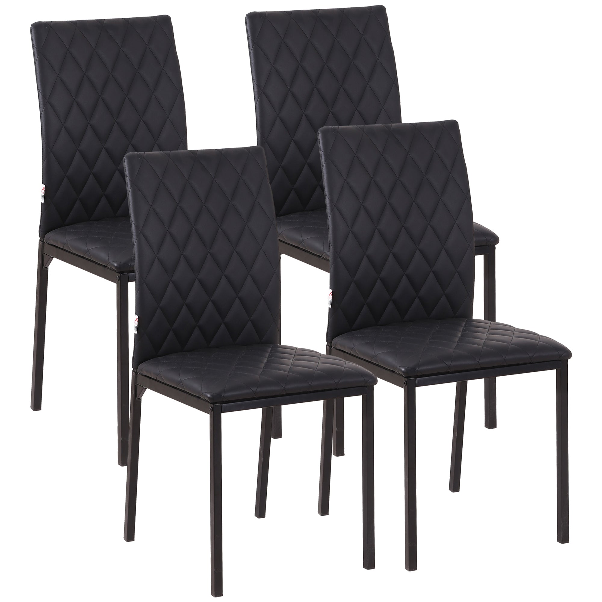 HOMCOM Modern Dining Chairs Upholstered Faux Leather Accent Chairs with Metal Legs for Kitchen, Set of 4, Black - North Peak Garden Furniture