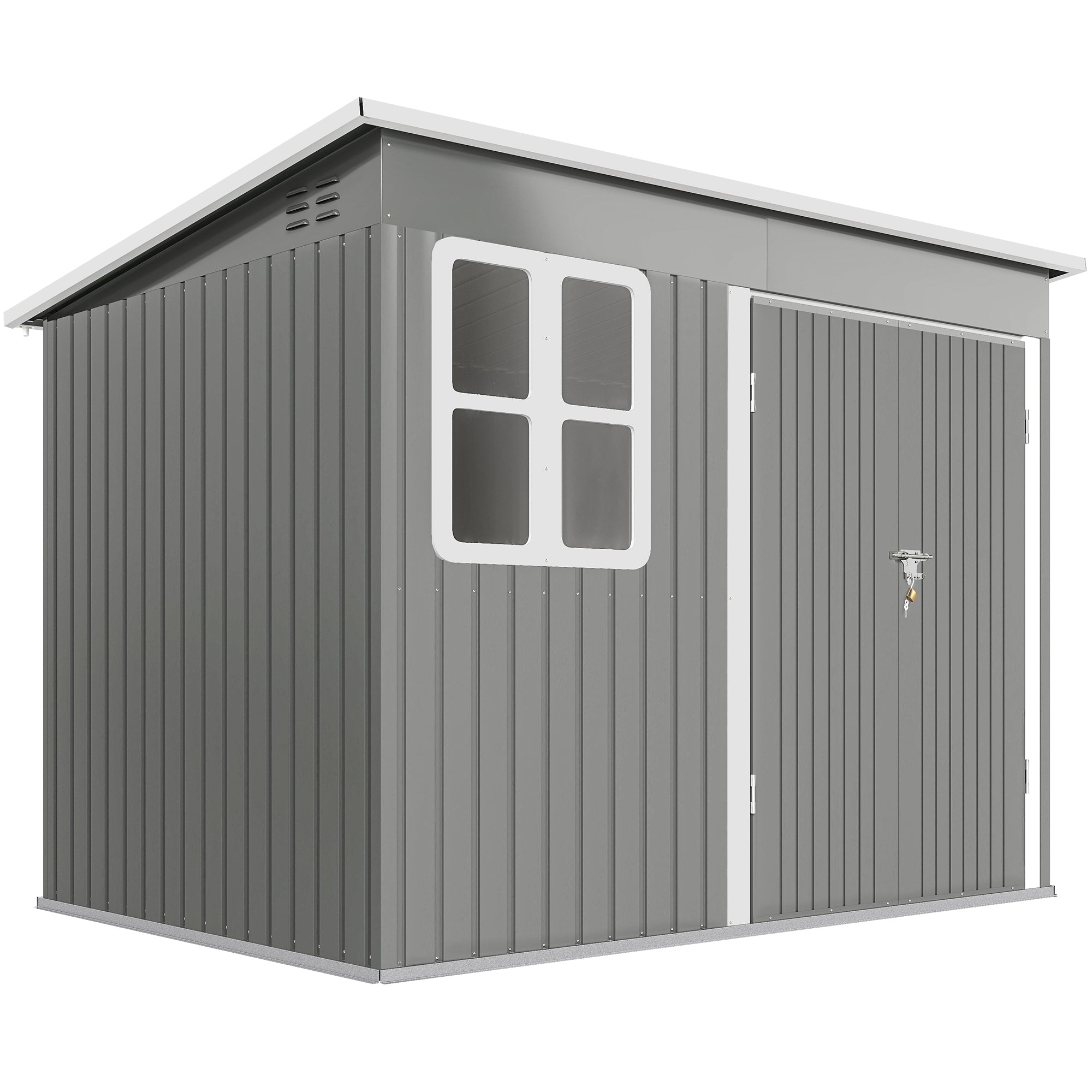 Outsunny 8.5 x 6ft Storage Shed Galvanised Steel Garden Shed, Metal Shed with Foundation Kit, Window, Lockable Wide Doors and Air Vents for Outdoor Patio, Light Grey