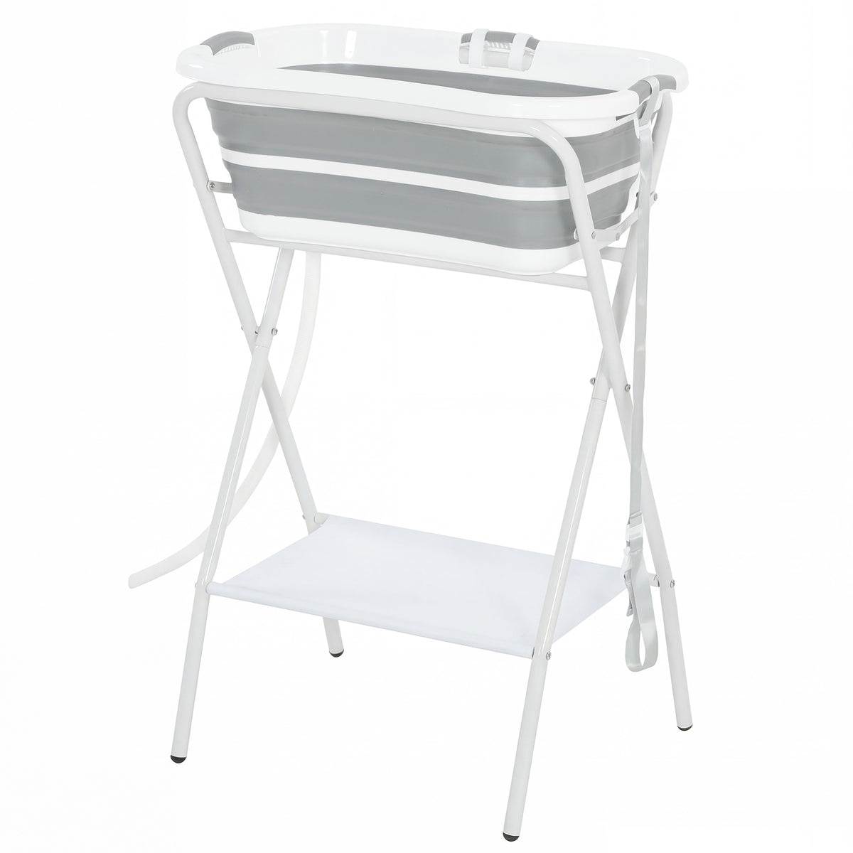 PawHut Dog Bath Tub, Portable Foldable Dog Bathtub with Stand, Drainage Hole, for Small Dogs Puppies Grey