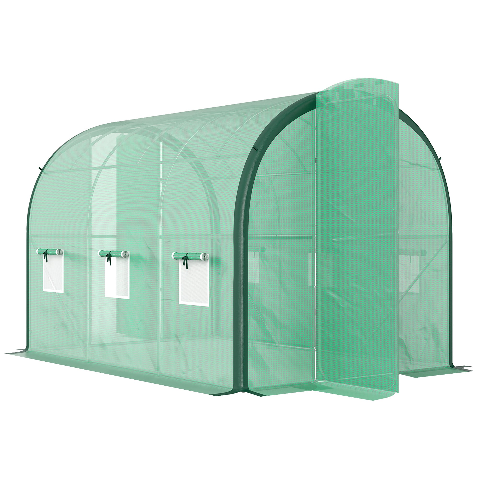 Outsunny 3 x 2(m) Polytunnel Greenhouse, with Windows and Doors - Green - North Peak Garden Furniture