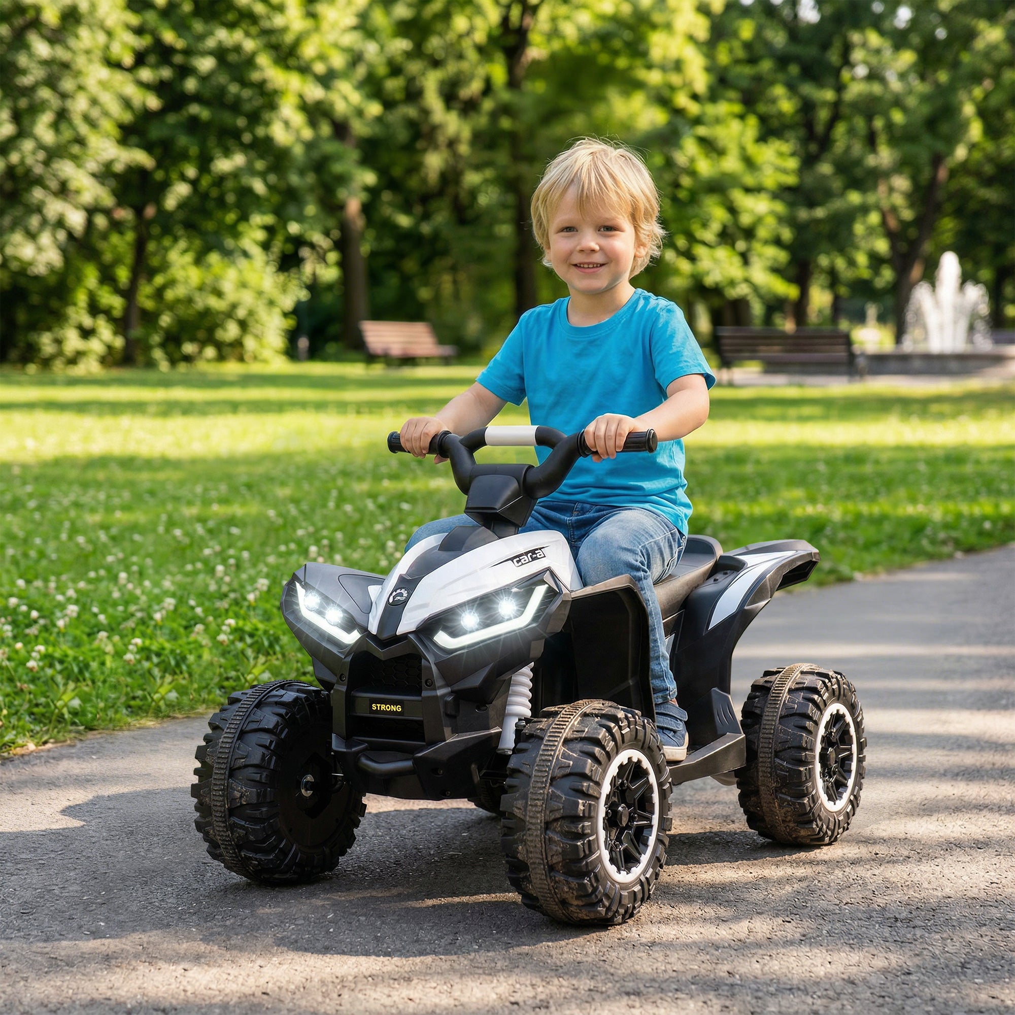 HOMCOM 12V Ride-On Quad Bike w/ Music, Horn, for Ages 3-5 Years - White