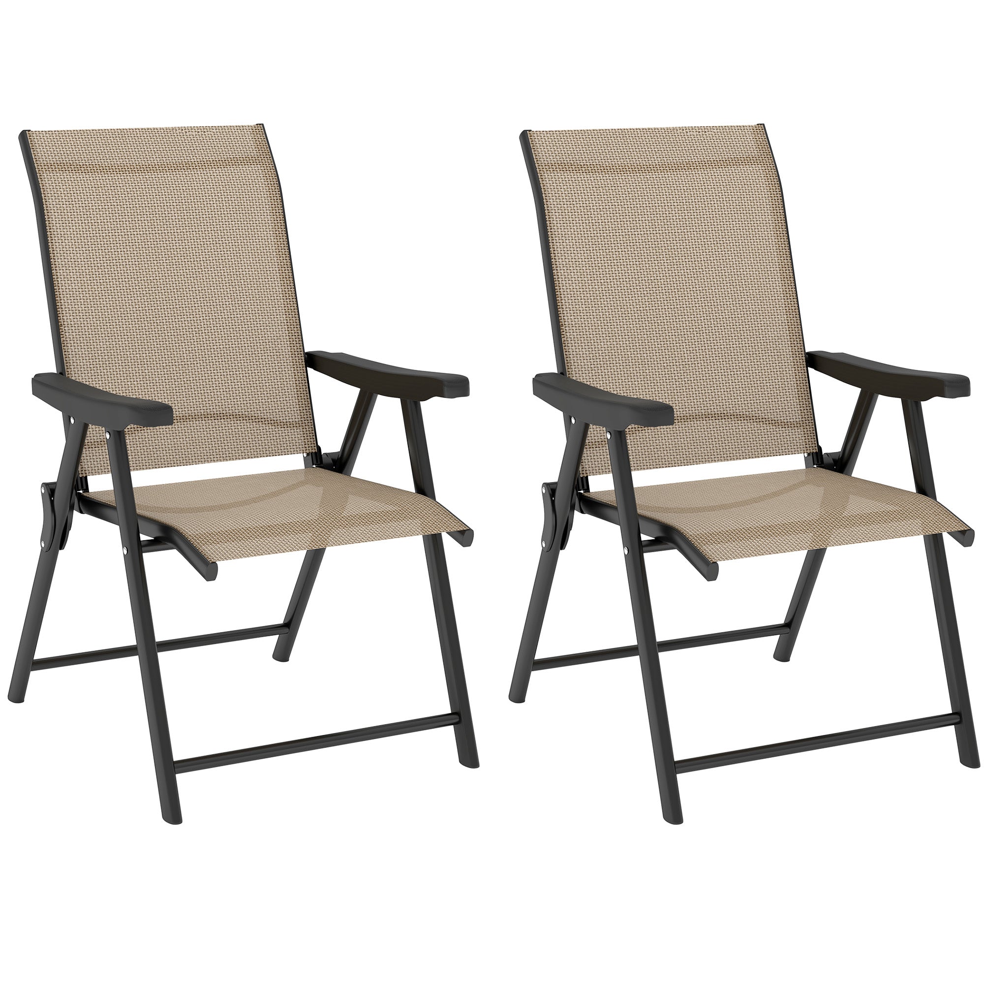 Outsunny Set of Two Folding Outdoor Chairs - Brown/Black - North Peak Garden Furniture