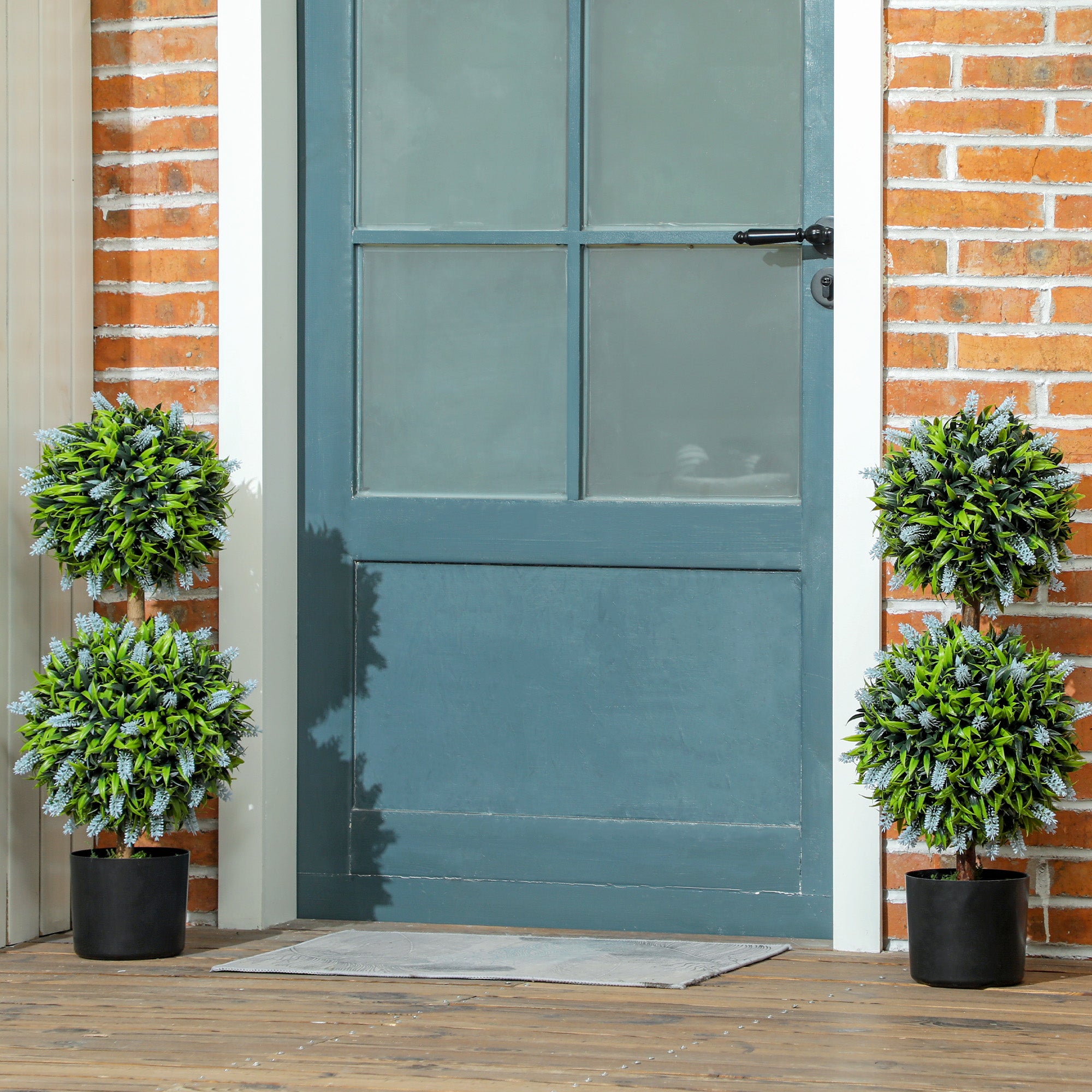 HOMCOM Set of 2 Decorative Artificial Plants Ball Trees with Lavender Flowers in Pot Fake Plants for Home Indoor Outdoor Decor, 70cm, Blue - North Peak Garden Furniture