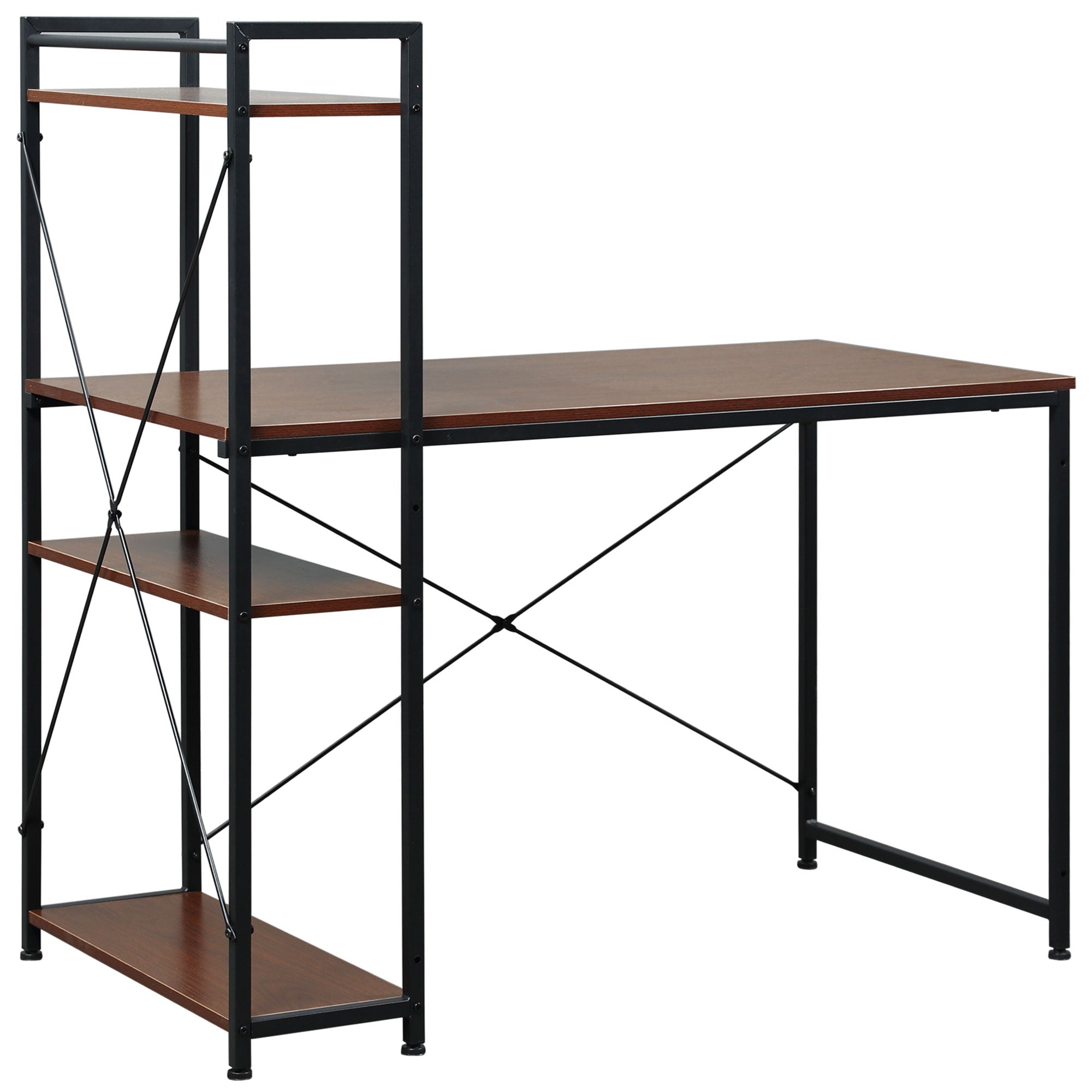 HOMCOM Computer Desk with Storage Shelves on Left or Right, Industrial Reversible Writing Desk for Home Office, Study, Easy Assembly, 120 x 64 x 121cm, Walnut and Black - North Peak Garden Furniture