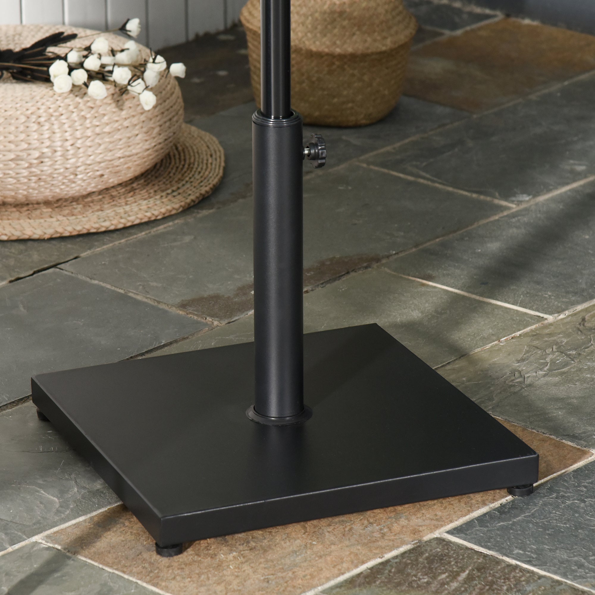 Outsunny Φ35/38/48MM 18KG Steel Square Parasol Stand Base w/ Adjustable Knob Umbrella Stand Garden Patio Outdoor Home, Black - North Peak Garden Furniture
