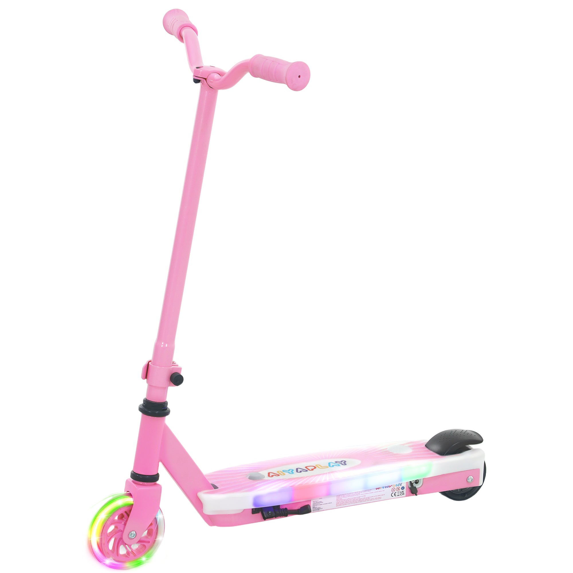 AIYAPLAY Electric Scooter for Kids Ages 4-7, with Auxiliary Rear Wheels, Flashing LED Light and Electric Brake, Kids Electric Scooter for Boys Girls, 6 KM/H & 8 KM, Pink - North Peak Garden Furniture