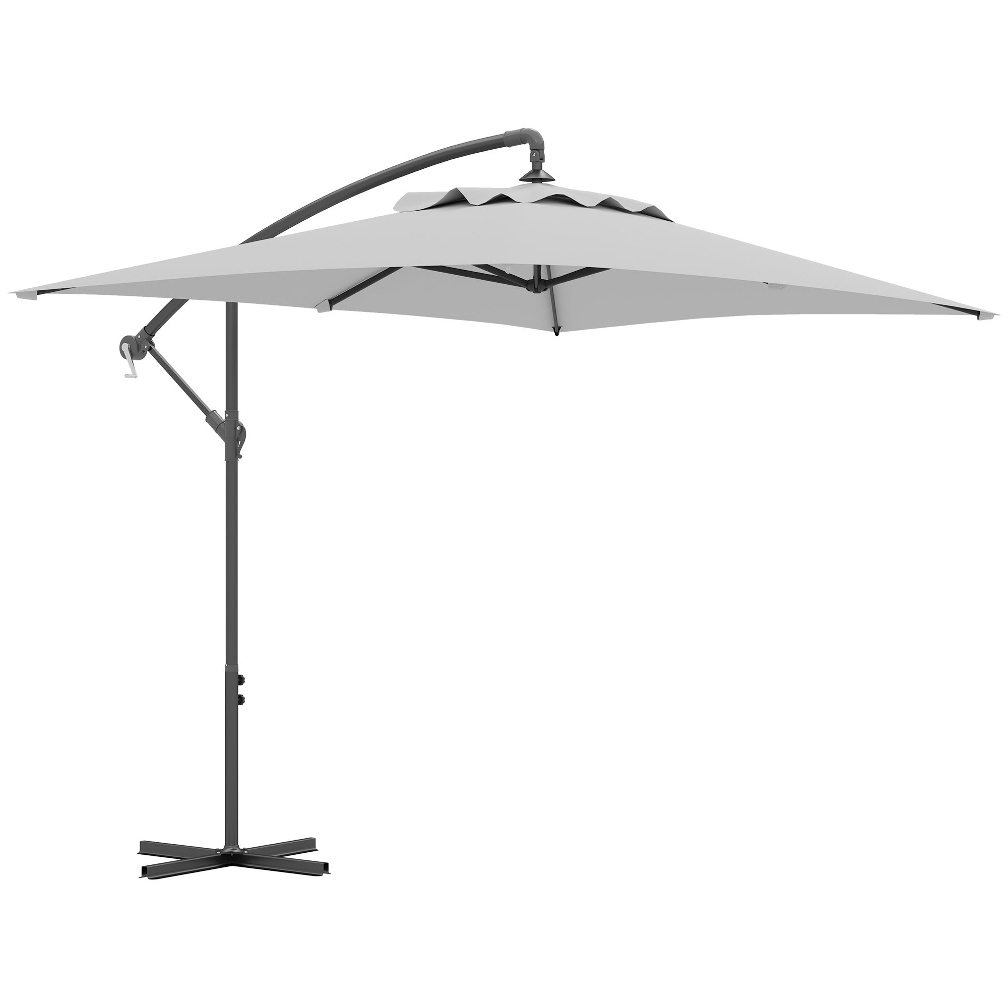 Outsunny 3(m) Cantilever Overhanging Parasol, with Cross Base - Light Grey - North Peak Garden Furniture