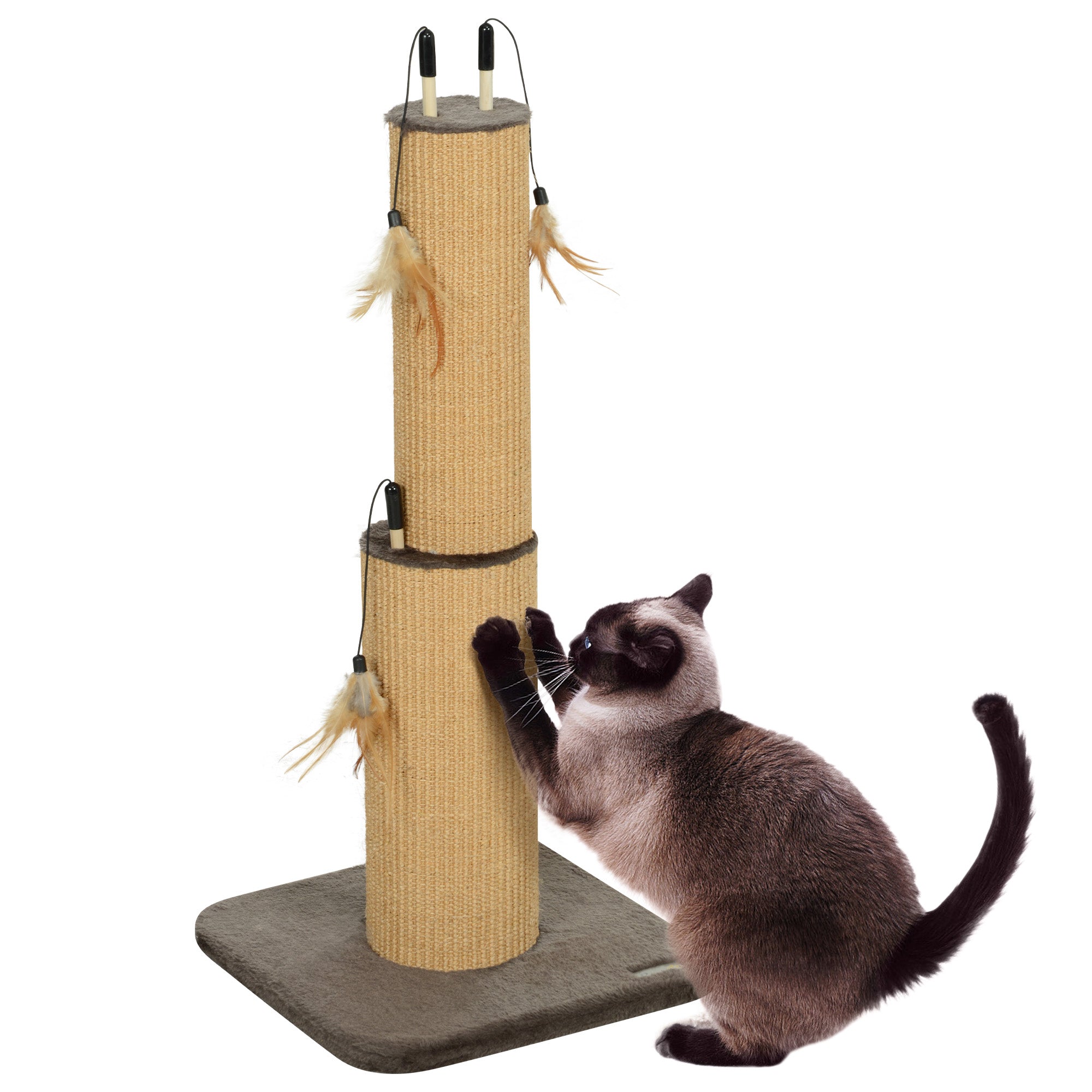 PawHut 78cm Tall 2 in 1 Cat Scratching Post with 3 Toy Feathers, Brown - North Peak Garden Furniture