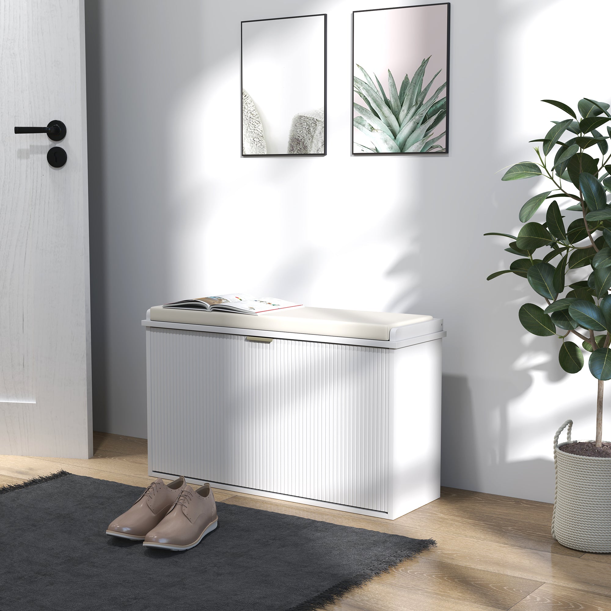 HOMCOM Elegant Eight Shoe Bench, with Top Seat - White - North Peak Garden Furniture