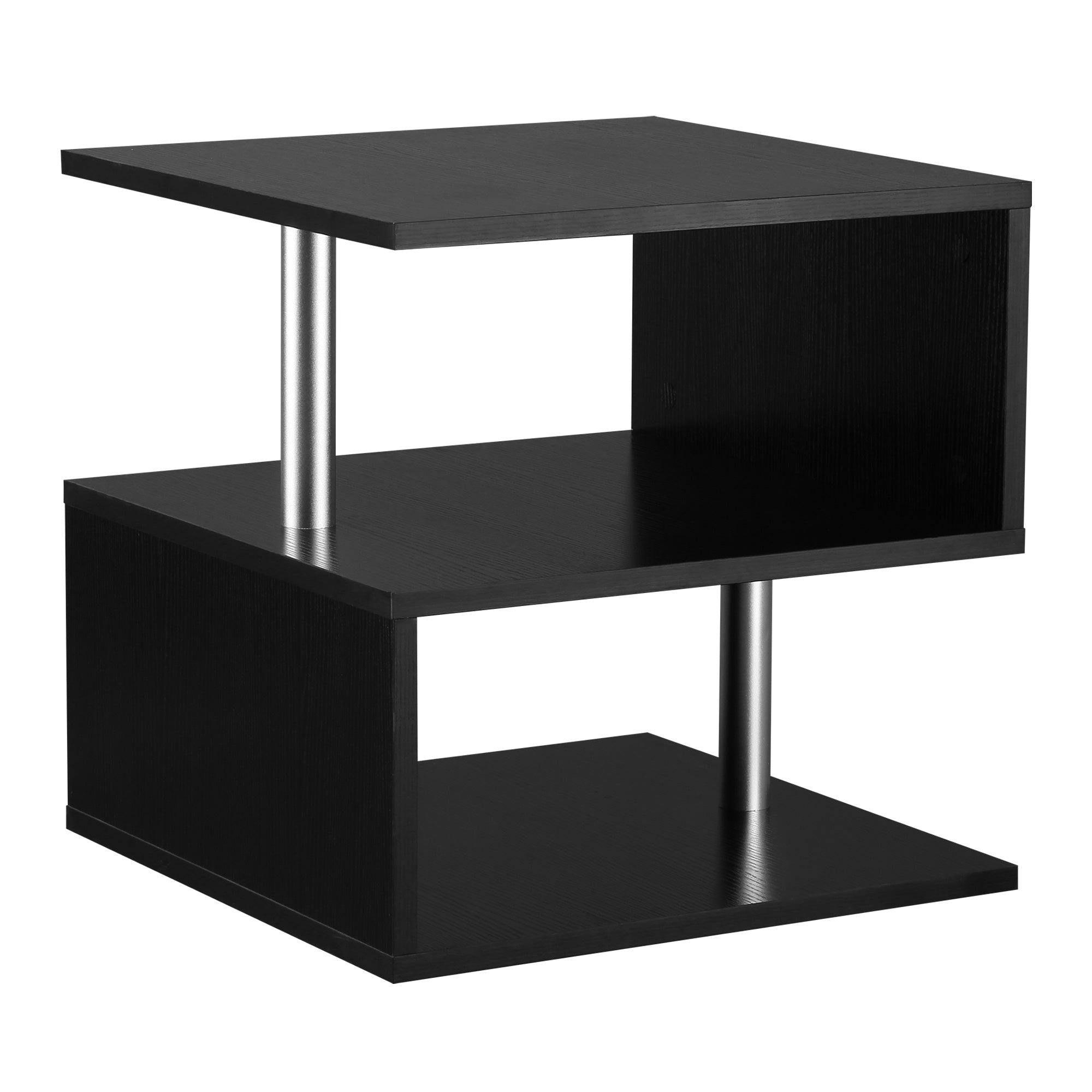 HOMCOM Wooden S Shape Cube Coffee Table 2 Tier Storage Shelves Organizer Office Bookcase Living Room End Desk Stand Display (Black) - North Peak Garden Furniture