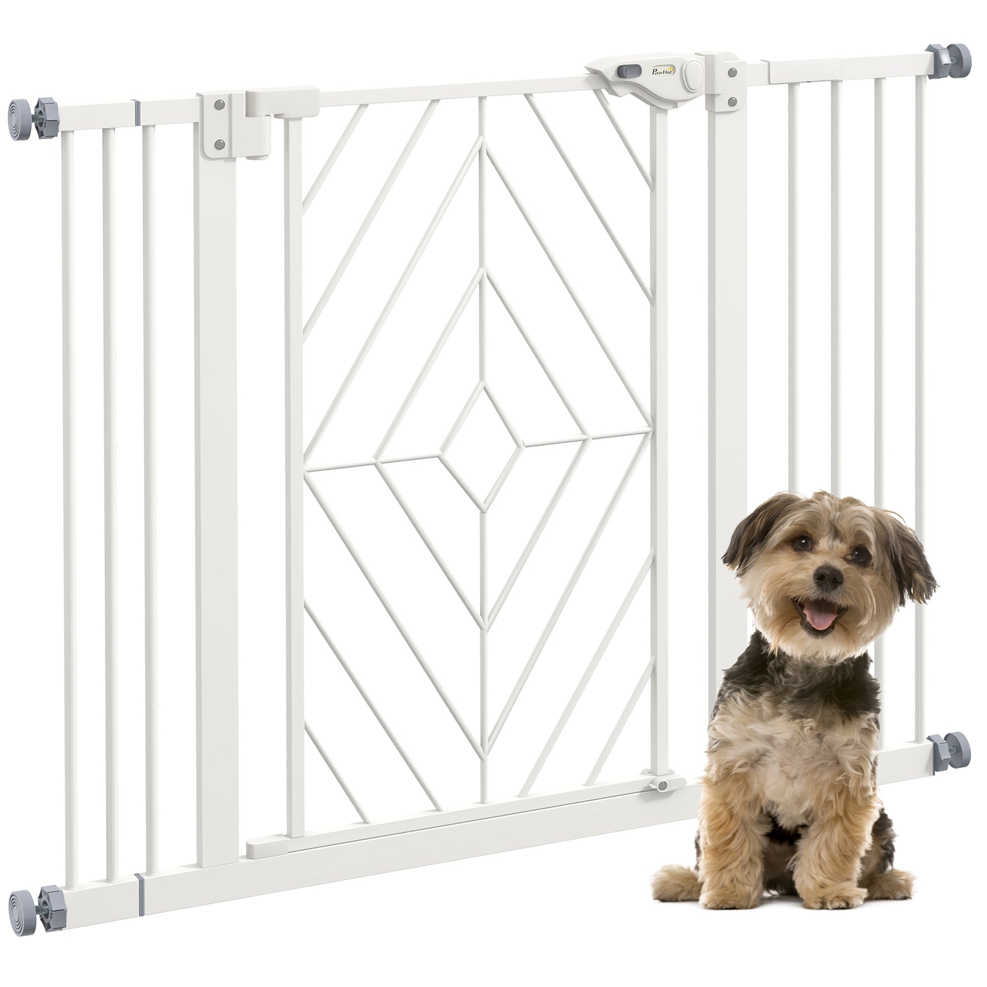 PawHut Pressure Fit Stair Gate Dog Gate w/ Auto Closing Door, Double Locking, Easy Installation, for 74-100cm Openings - White - North Peak Garden Furniture