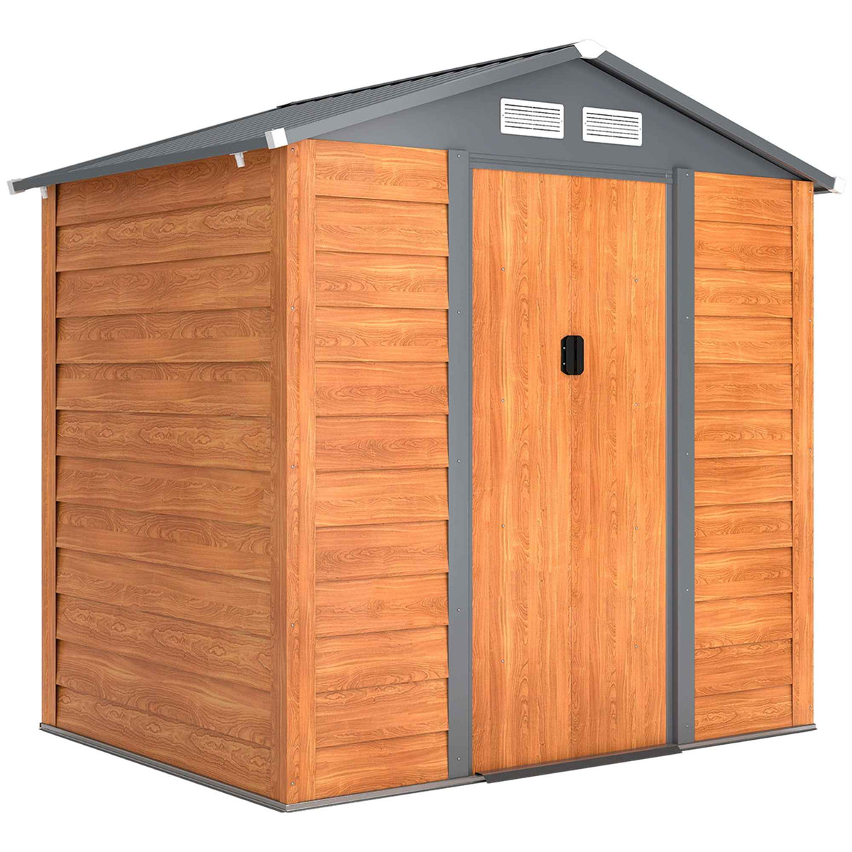 Outsunny 6.5 x 5ft Garden Shed, Metal Storage Tool House Gardening Tool Storage with Shutter Vents, Brown