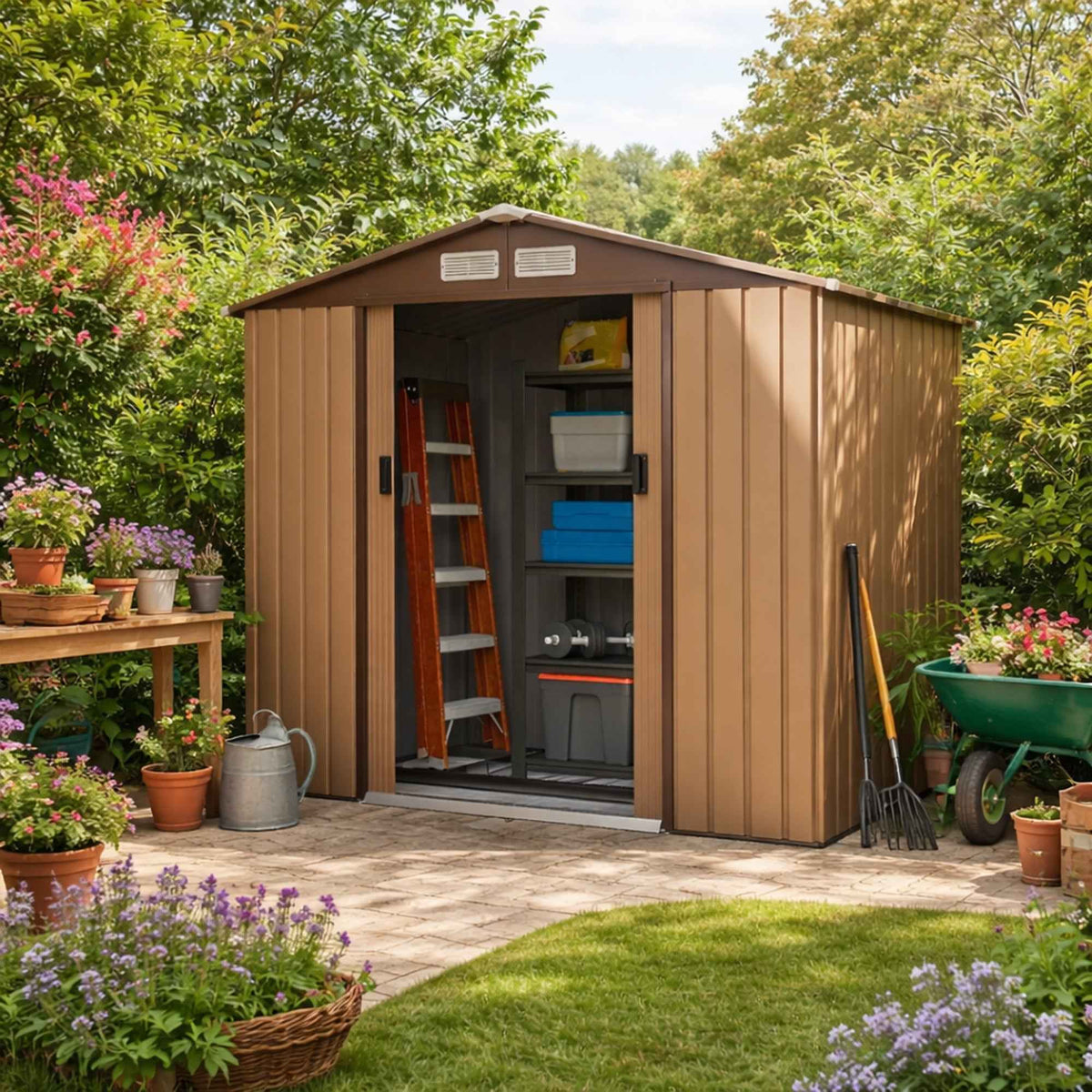 Outsunny 7 x 4ft Lockable Metal Garden Tool Storage Shed Storage - Yellow