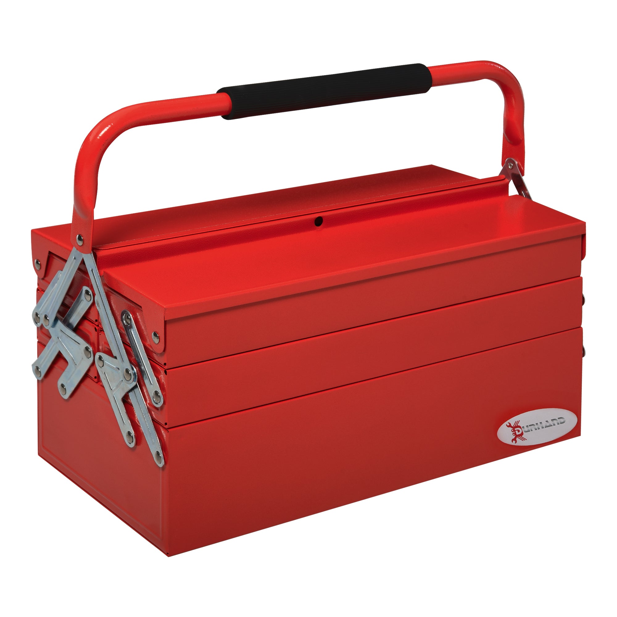 DURHAND Metal Tool Box 3 Tier 5 Tray Professional Portable Storage Cabinet Workshop Cantilever Toolbox with Carry Handle, 45cmx20cmx34.5cm, Red - North Peak Garden Furniture