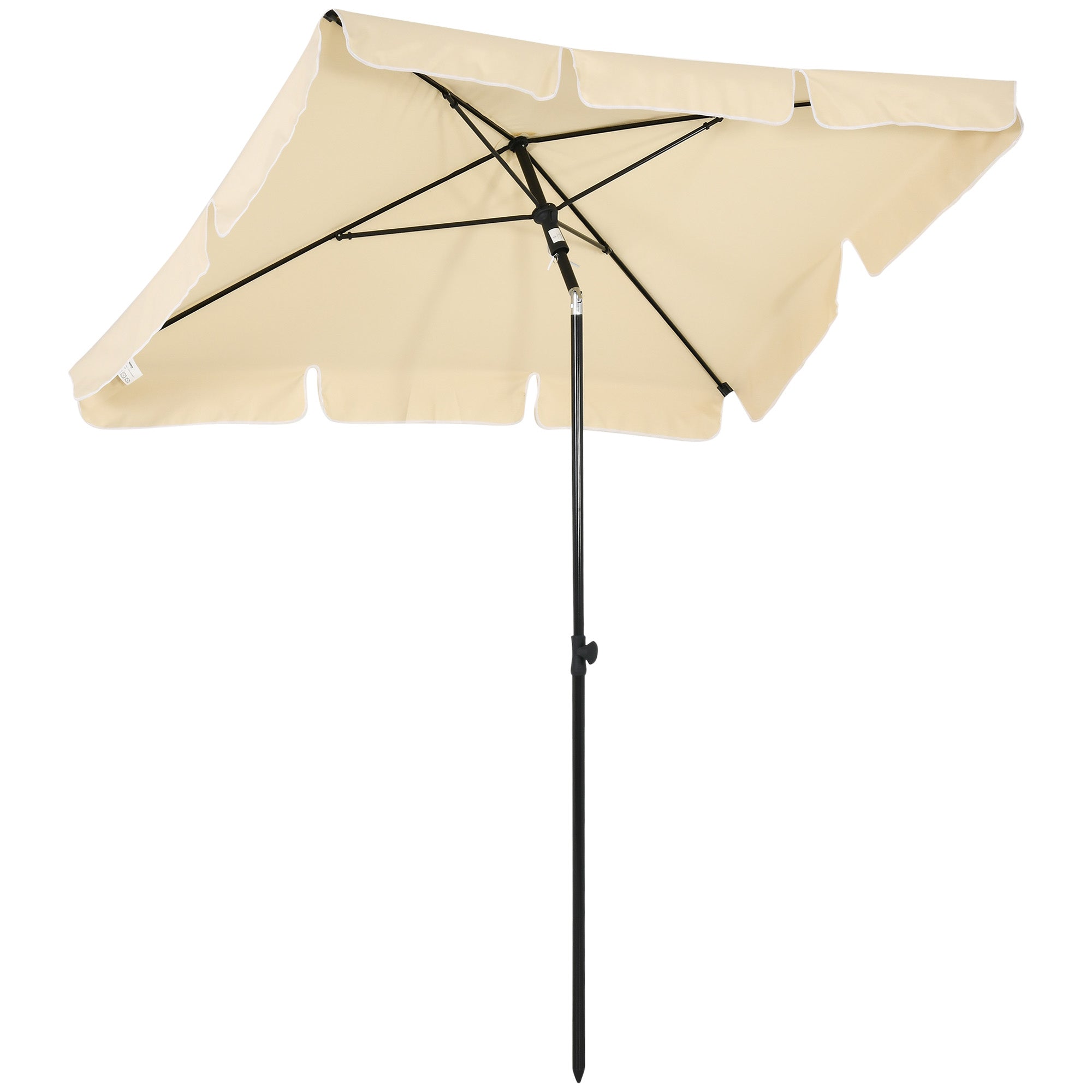 Outsunny Garden Parasol Umbrella, Outdoor Market Table Umbrella with Ruffles & Aluminium Pole, Rectangular Tilting Parasol Sun Shade Canopy, 2 x 1.3m, Beige - North Peak Garden Furniture