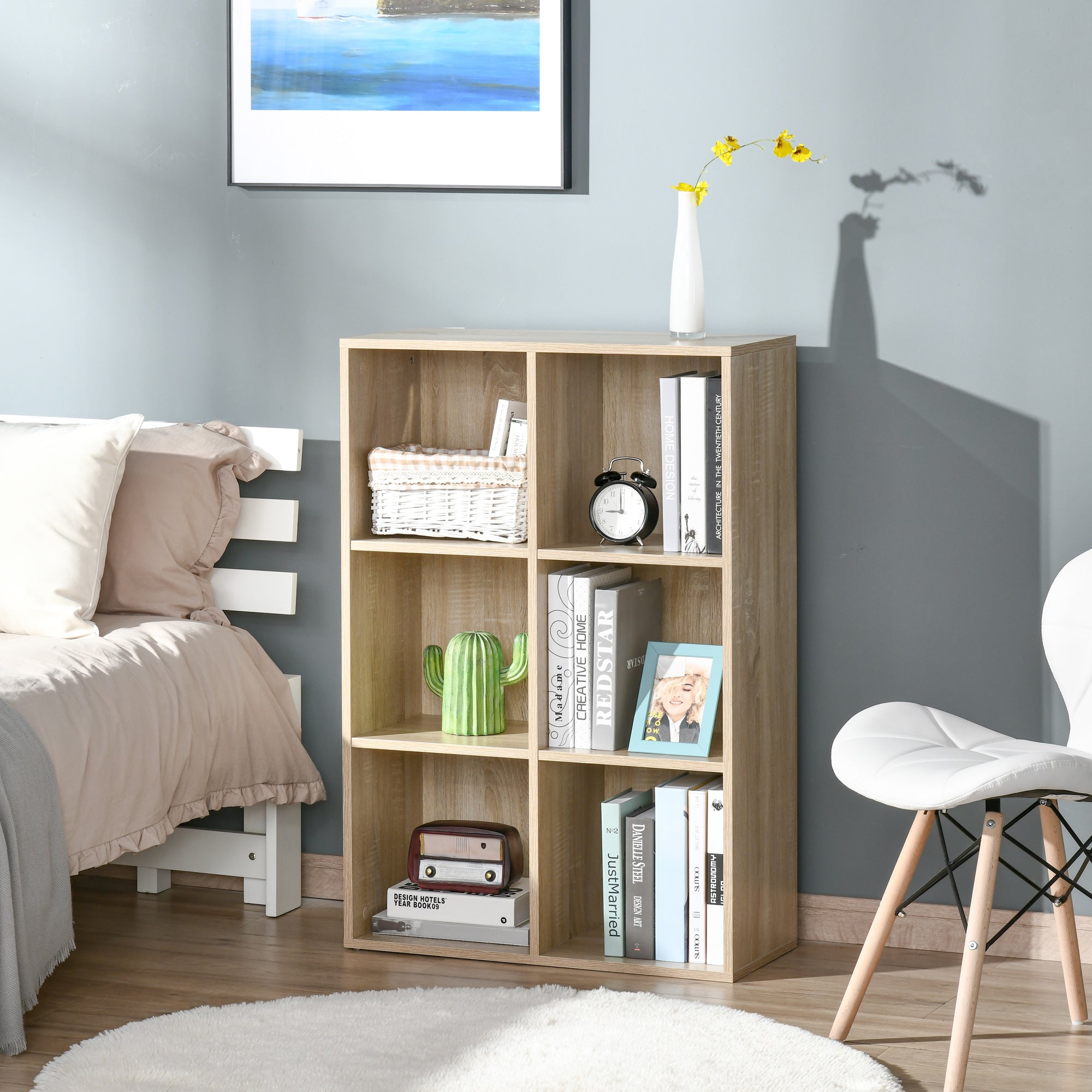 HOMCOM Six-Cube Bookcase - Oak Wood Effect - North Peak Garden Furniture