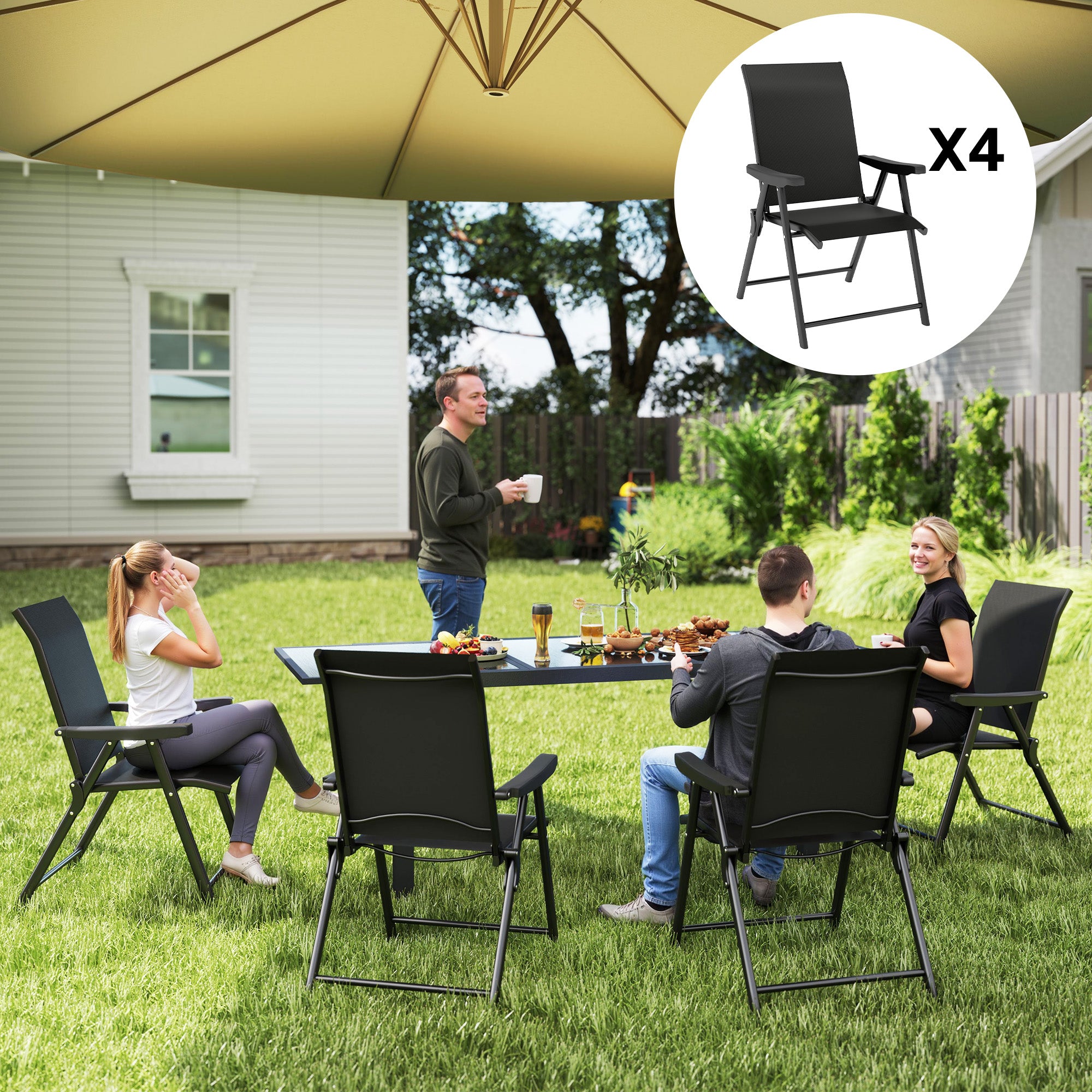 Outsunny Set of Four Folding Outdoor Chairs - Black - North Peak Garden Furniture