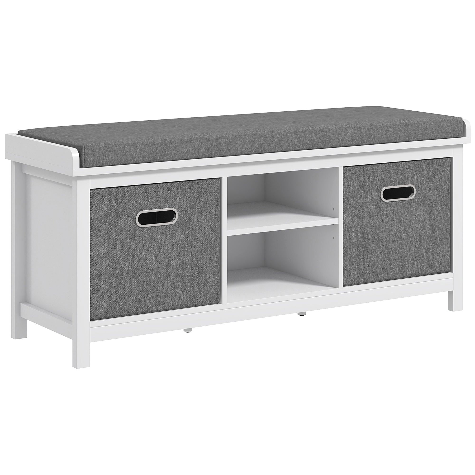 HOMCOM Shoe Storage Bench, with Cushion Seat - White/Grey - North Peak Garden Furniture