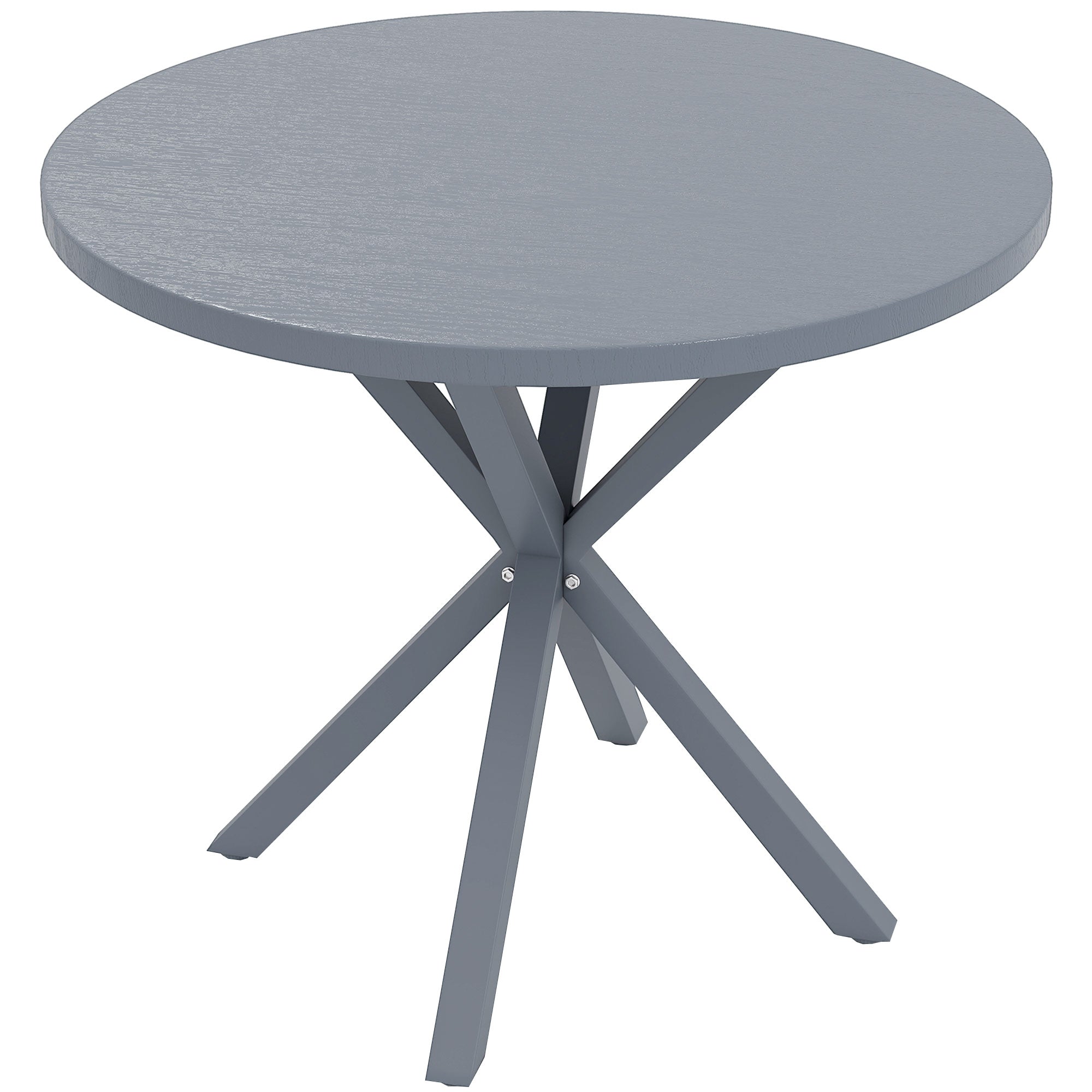 Outsunny Garden Table, 85cm Round Outdoor Dining Table with Steel Frame, Wood Effect Top, for Balcony, Deck, Dark Grey - North Peak Garden Furniture