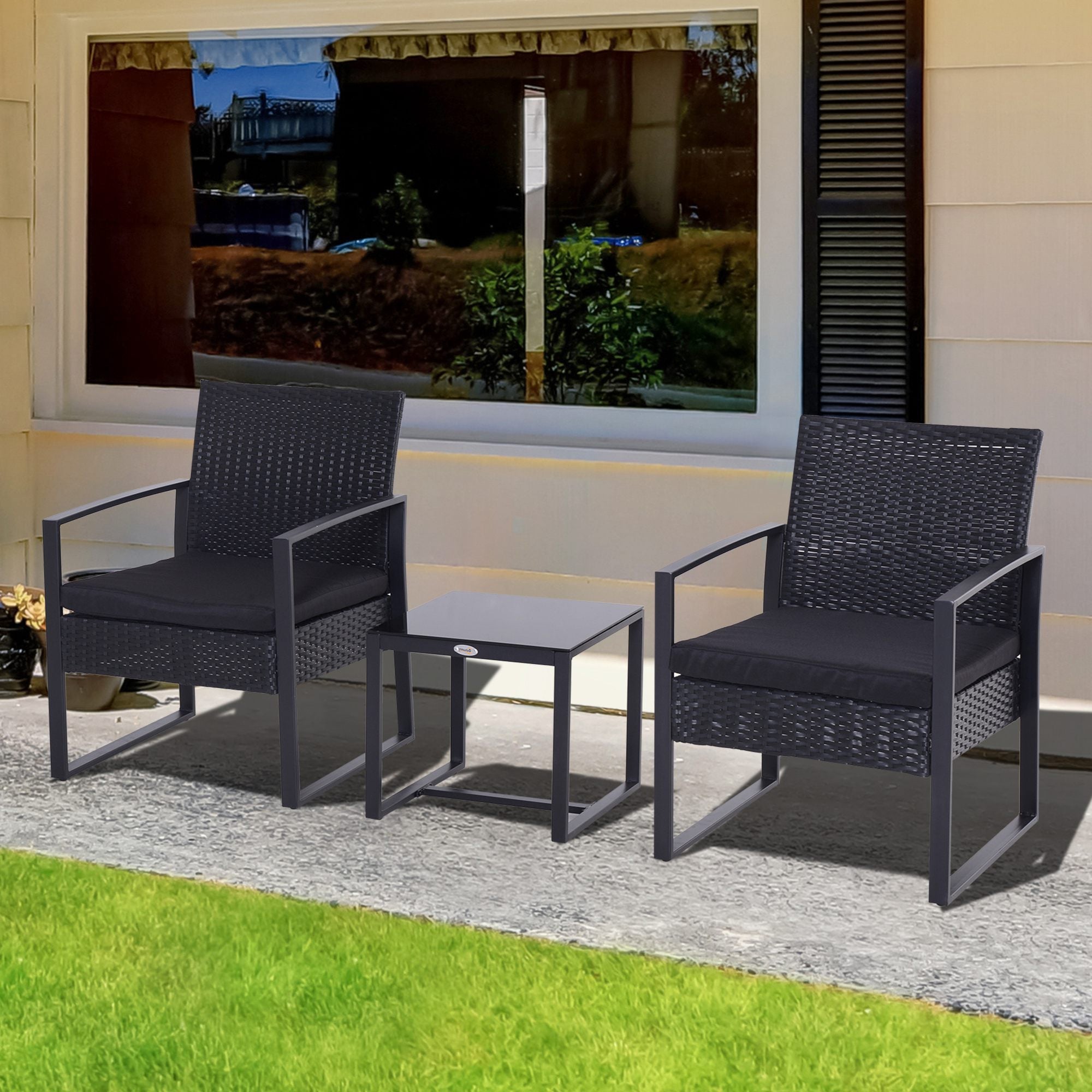 Outsunny 2 Seater Rattan Coffee Set-Black - North Peak Garden Furniture
