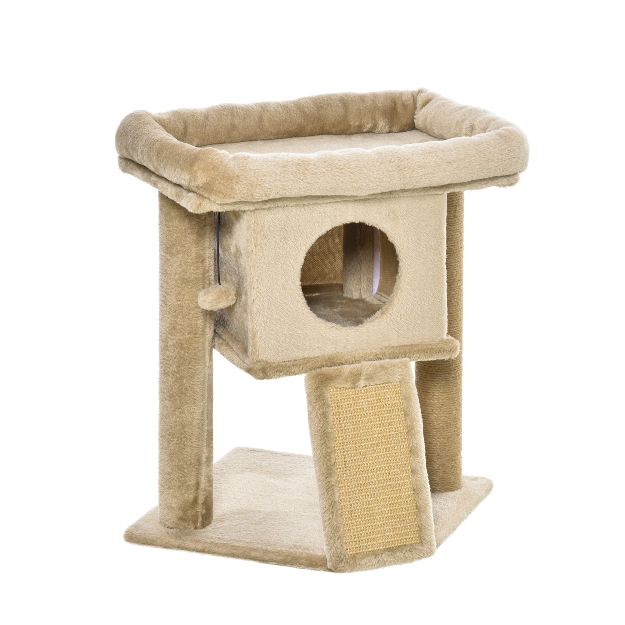 PawHut Cat Tree Tower for Indoor Cats Cat Scratching Post Climbing Activity Centre w/Jute Scratching Pad, Toy Ball, Cat House - Coffee - North Peak Garden Furniture