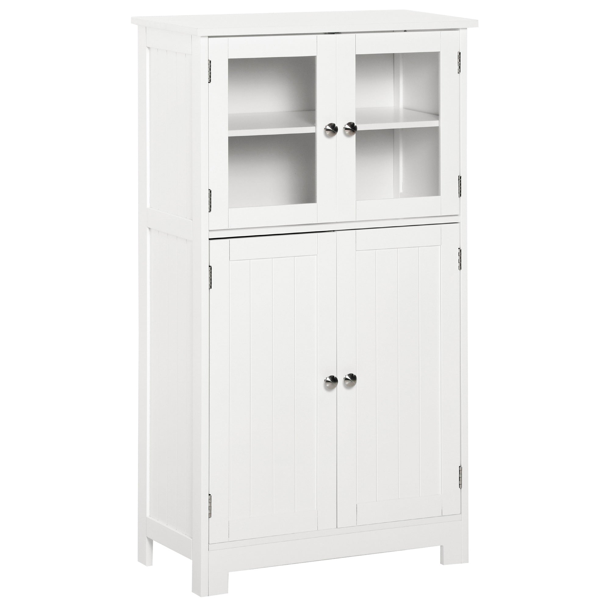 kleankin Bathroom Floor Cabinet, Freestanding Kitchen Cupboard with 2 Drawers, Adjustable Shelves and Tempered Glass Door, Wooden Storage Unit for Living Room Kitchen Hallway - North Peak Garden Furniture