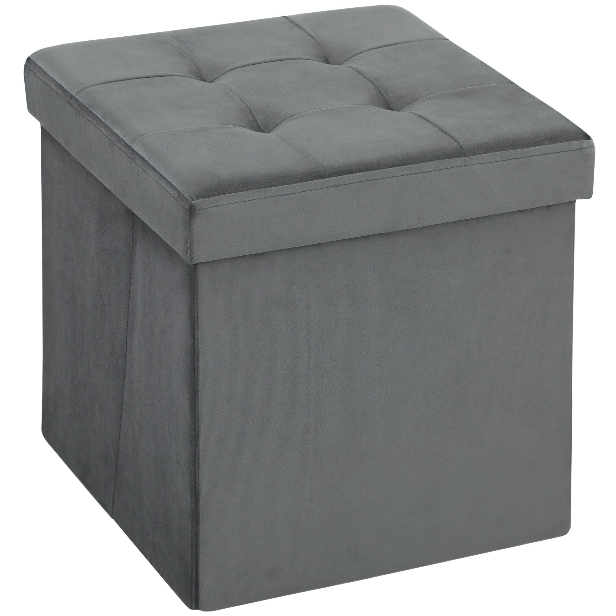 HOMCOM Foldable Velvet-Feel Storage Ottoman - Grey