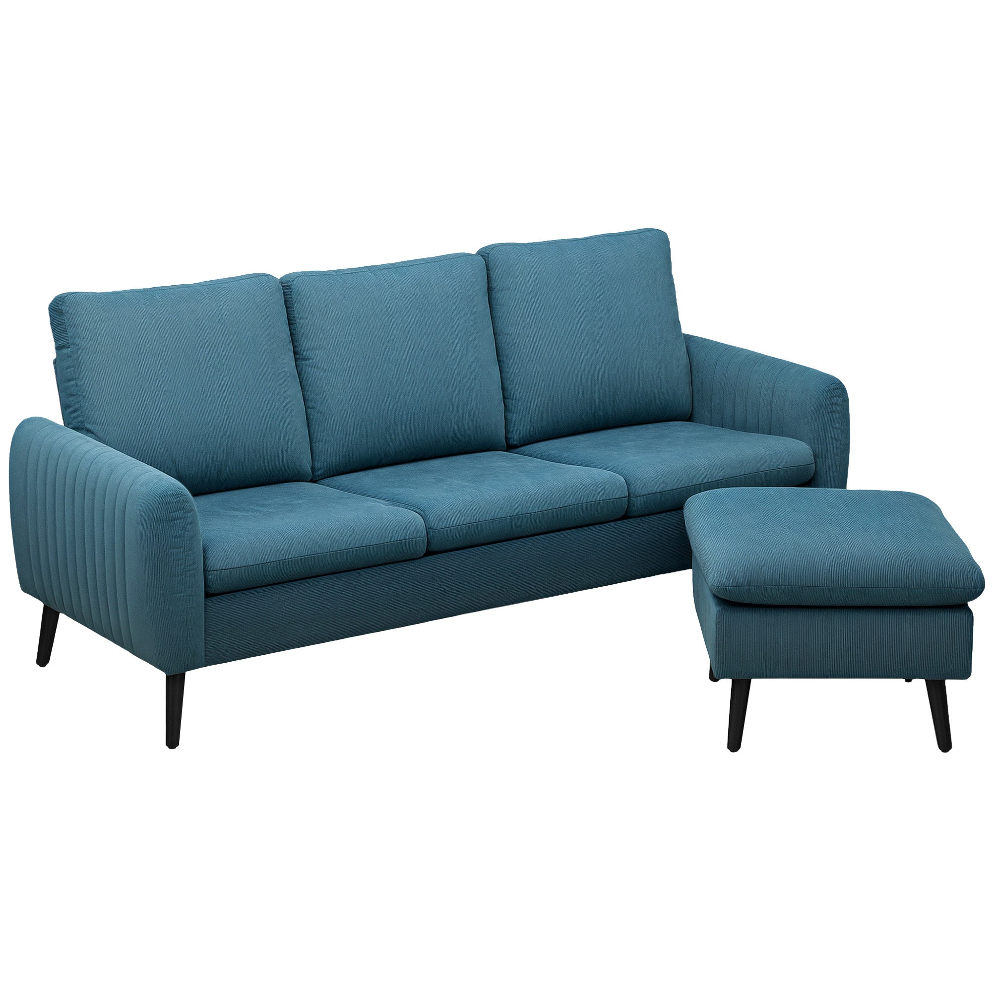 HOMCOM Corner Sofa with Reversible Chaise Lounge, Corduroy Fabric 3 Seater Sofa Settee for Living Room, L Shaped Couch with Scatter Back, Left/Right Hand, Blue - North Peak Garden Furniture