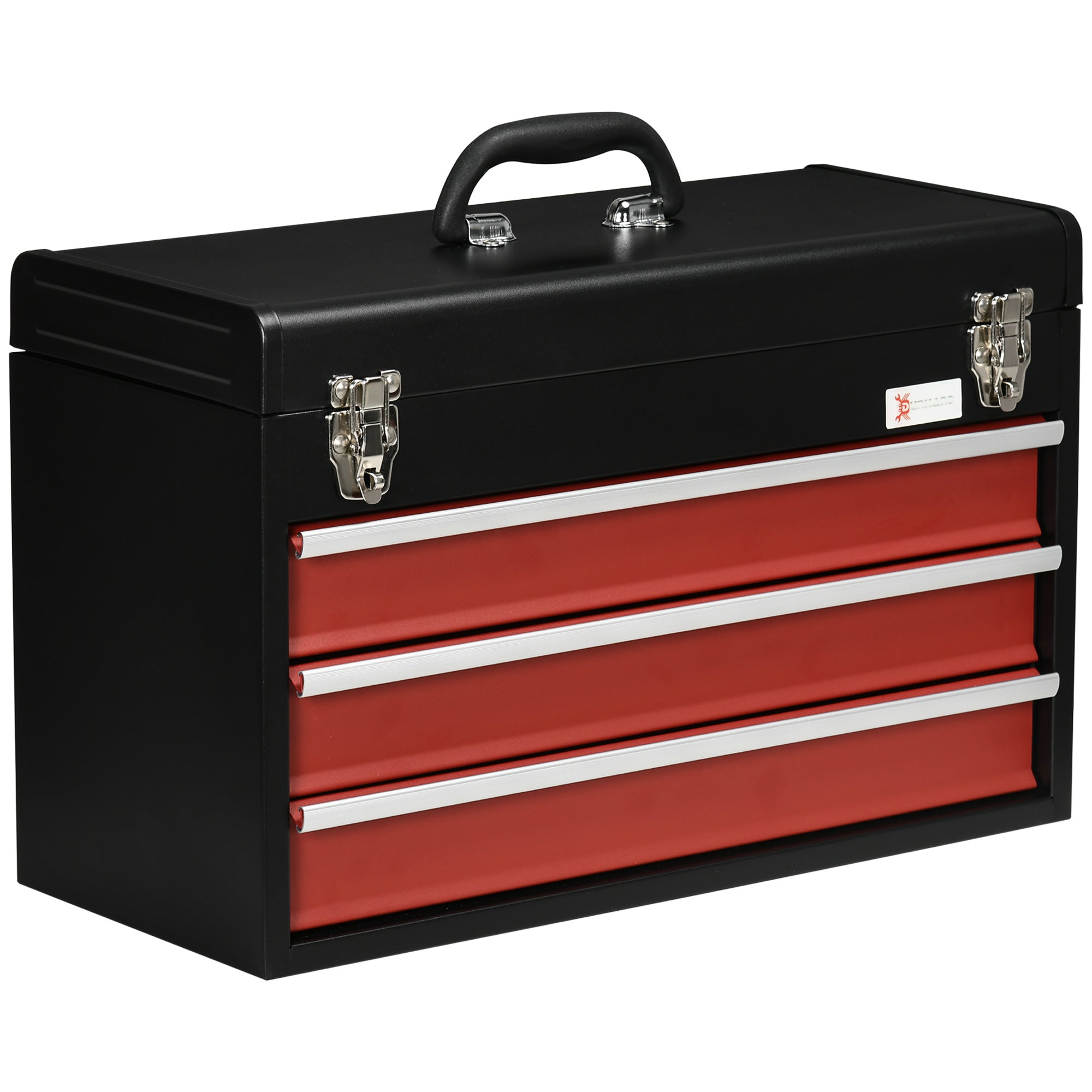 DURHAND 3 Drawer Tool Chest, Lockable Metal Tool Box with Ball Bearing Runners, Portable Toolbox, 510mm x 220mm x 320mm, Black - North Peak Garden Furniture