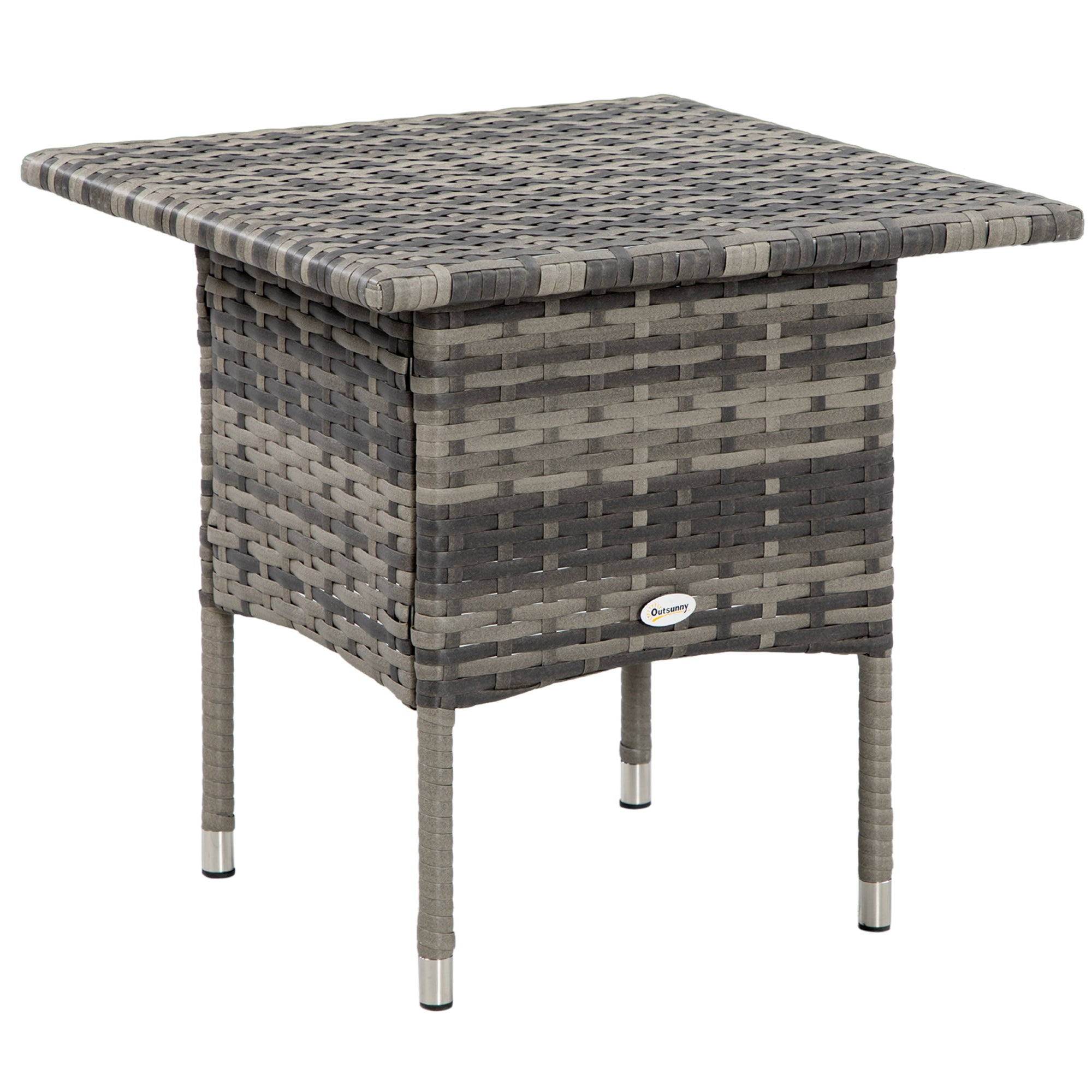 Outsunny Rattan Side Table, Outdoor Coffee Table with Plastic Board Under the Full Woven Table Top for Patio, Garden, Balcony, Mixed Grey - North Peak Garden Furniture