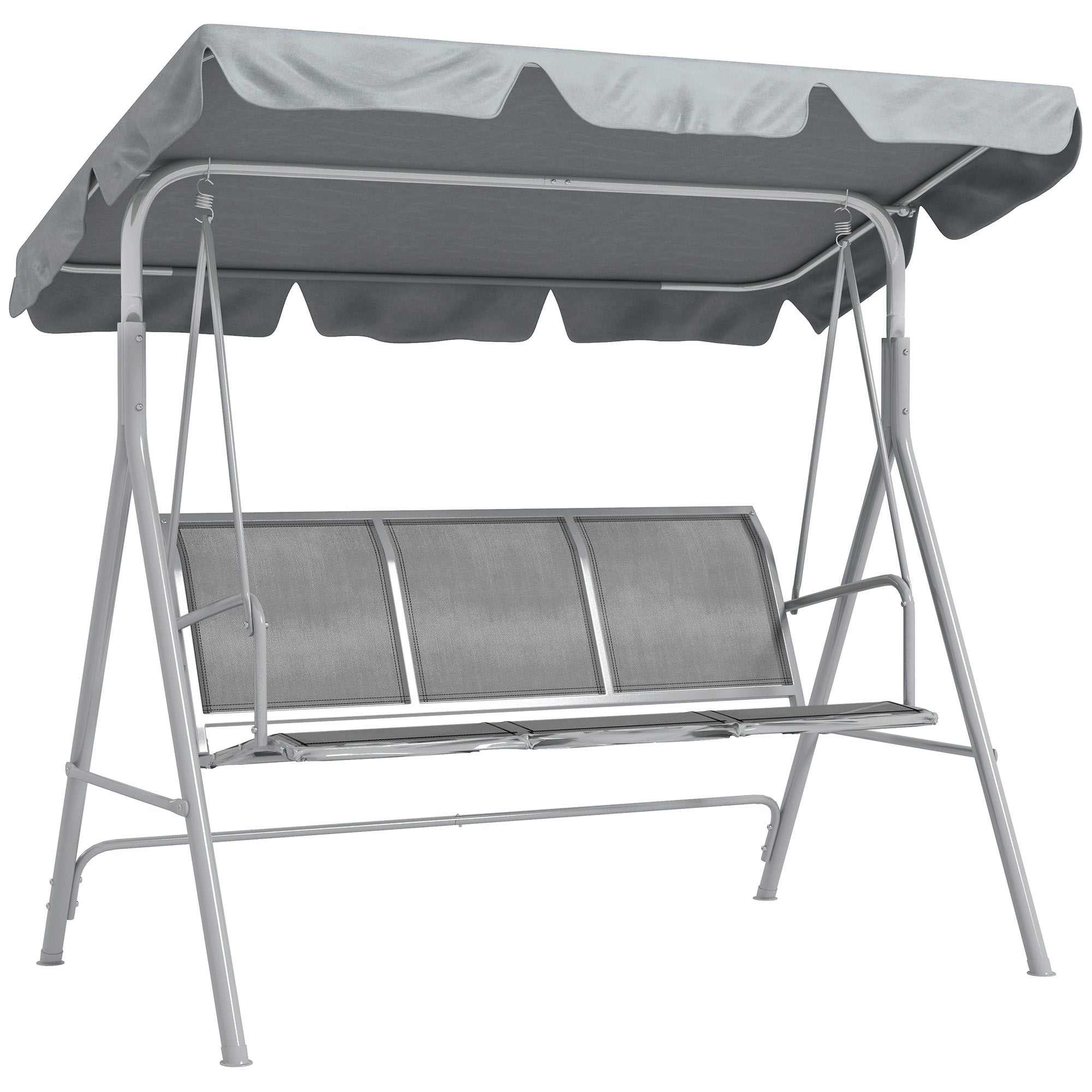 Outsunny Metal Garden Swing Chair, 3-Seater Swing Seat, Patio Hammock Bench Canopy Lounger, Light Grey - North Peak Garden Furniture
