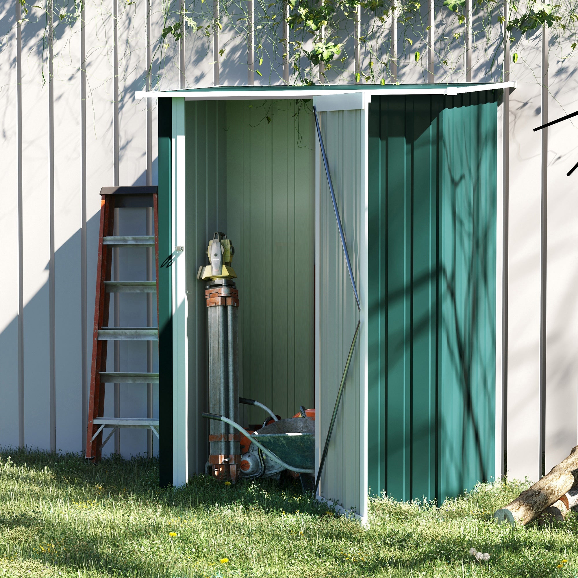 Outsunny 5ft x 3ft Garden Metal Storage Shed, Outdoor Tool Shed with Sloped Roof, Lockable Door for Tools, Equipment, Green - North Peak Garden Furniture