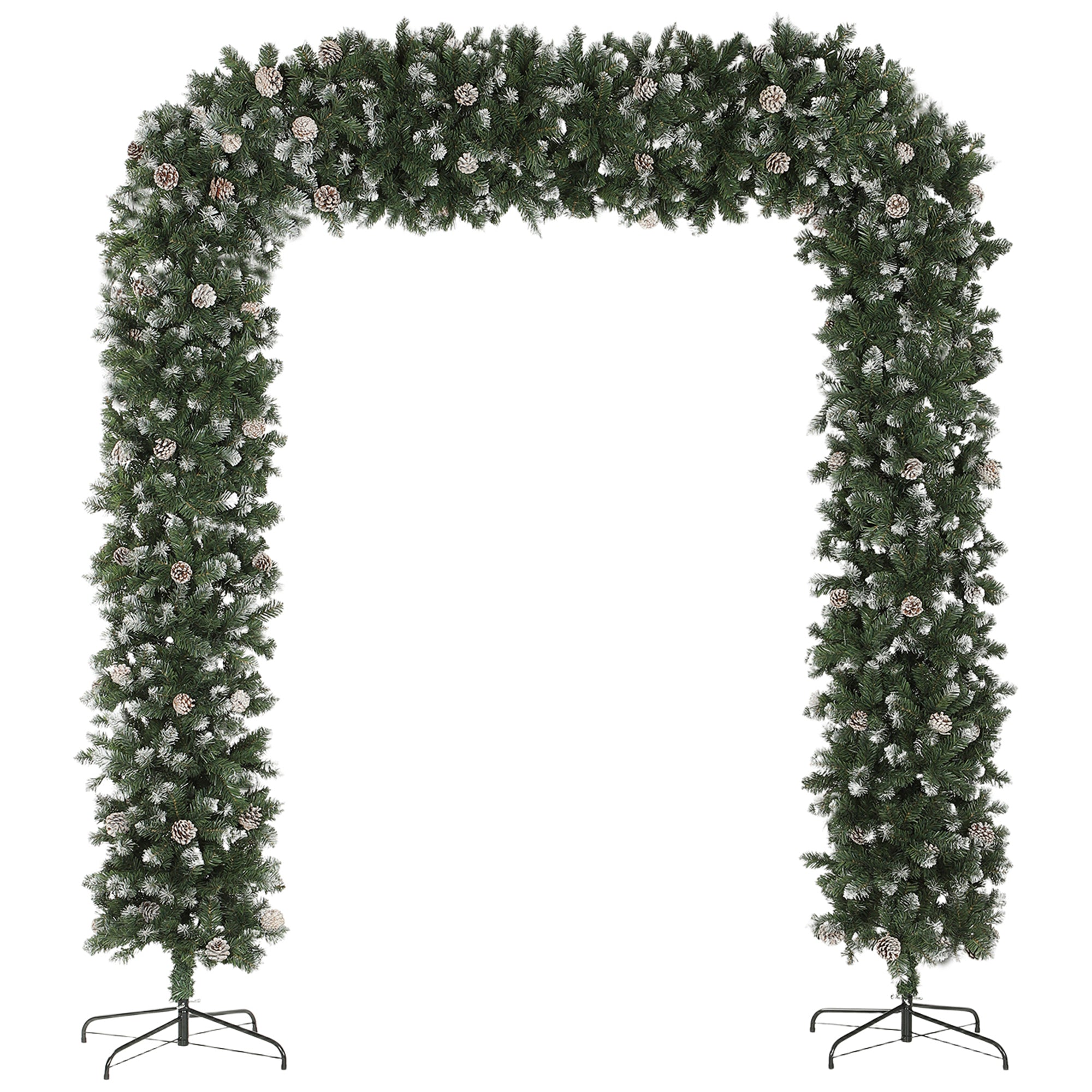 HOMCOM 8.2 ft Snow Frosted Christmas Tree Arch, Christmas Arch Doorway Decor with 2100 Tips and 96 Pinecones, Artificial Xmas Tree with Metal Stand for Indoor, Green