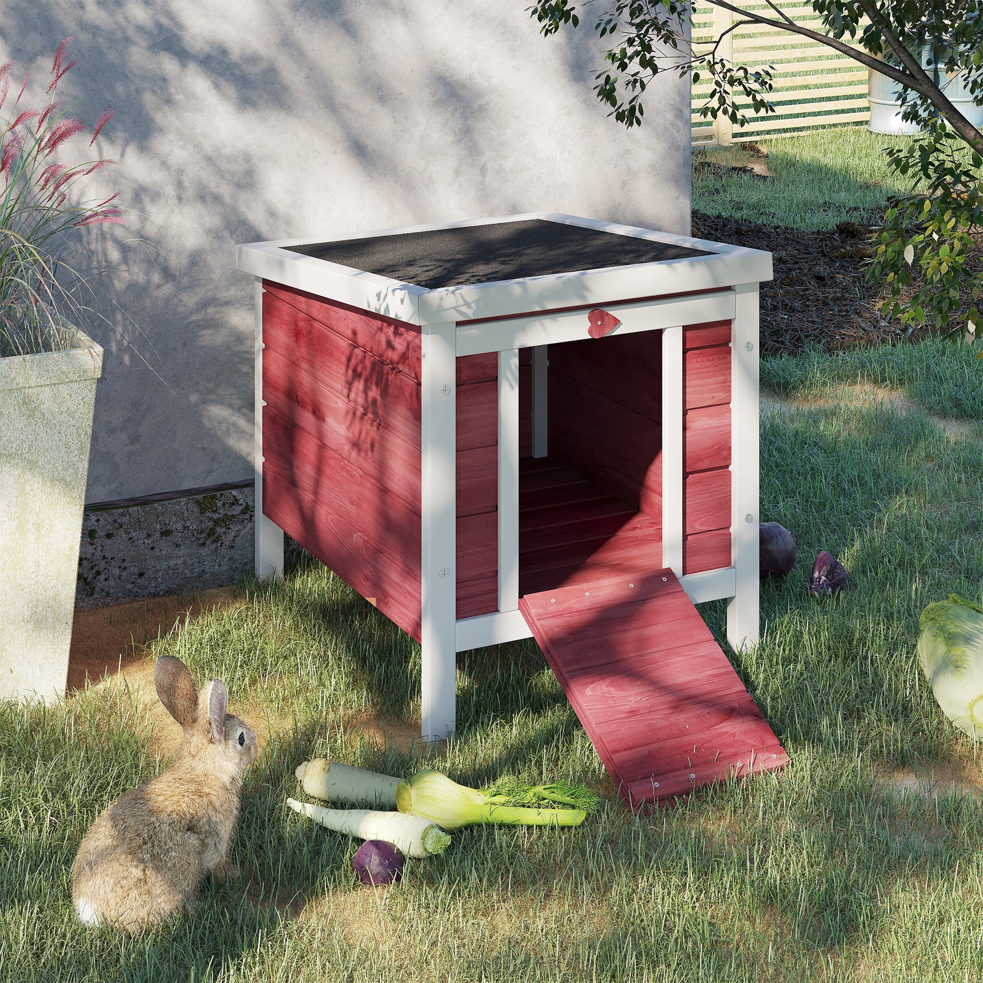 PawHut Wooden Rabbit Hutch 51 x 42 x 43 cm, Red - North Peak Garden Furniture