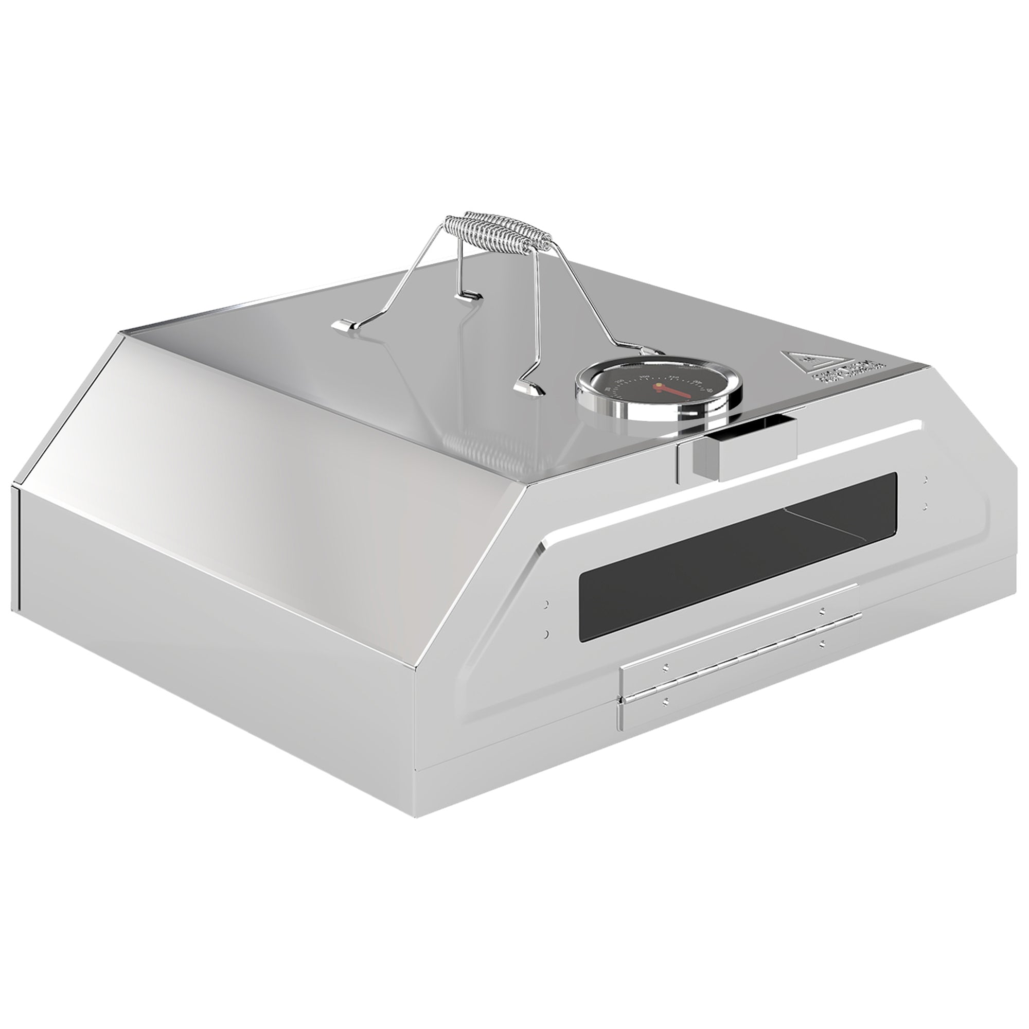 Outsunny 8 in Portable Stainless Steel BBQ Grill Top Pizza Oven with Built-in Thermometer and Viewing Window for Gas and Charcoal BBQ Grills, Includes Carry Handles, Pizza Stone and Peel, Silver Tone