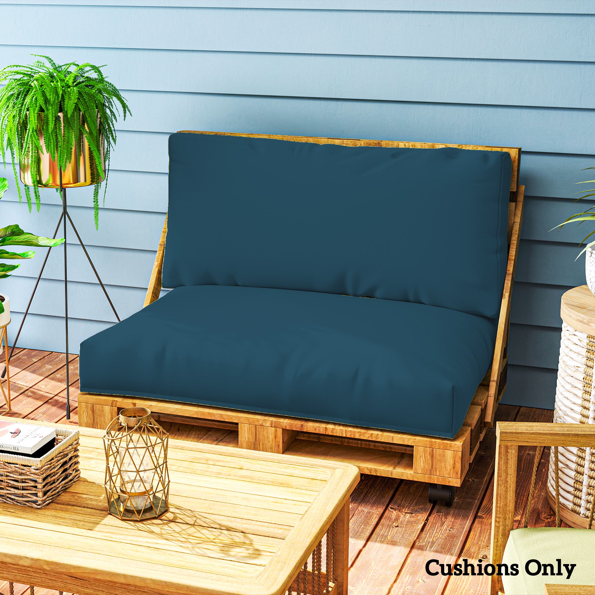 Outsunny 2 Seater Pallet Furniture Cushions Pallet Cushions, UPF20+ 220gsm Fabric, 20 cm Thick Outdoor Seat Pads, Navy Blue - North Peak Garden Furniture