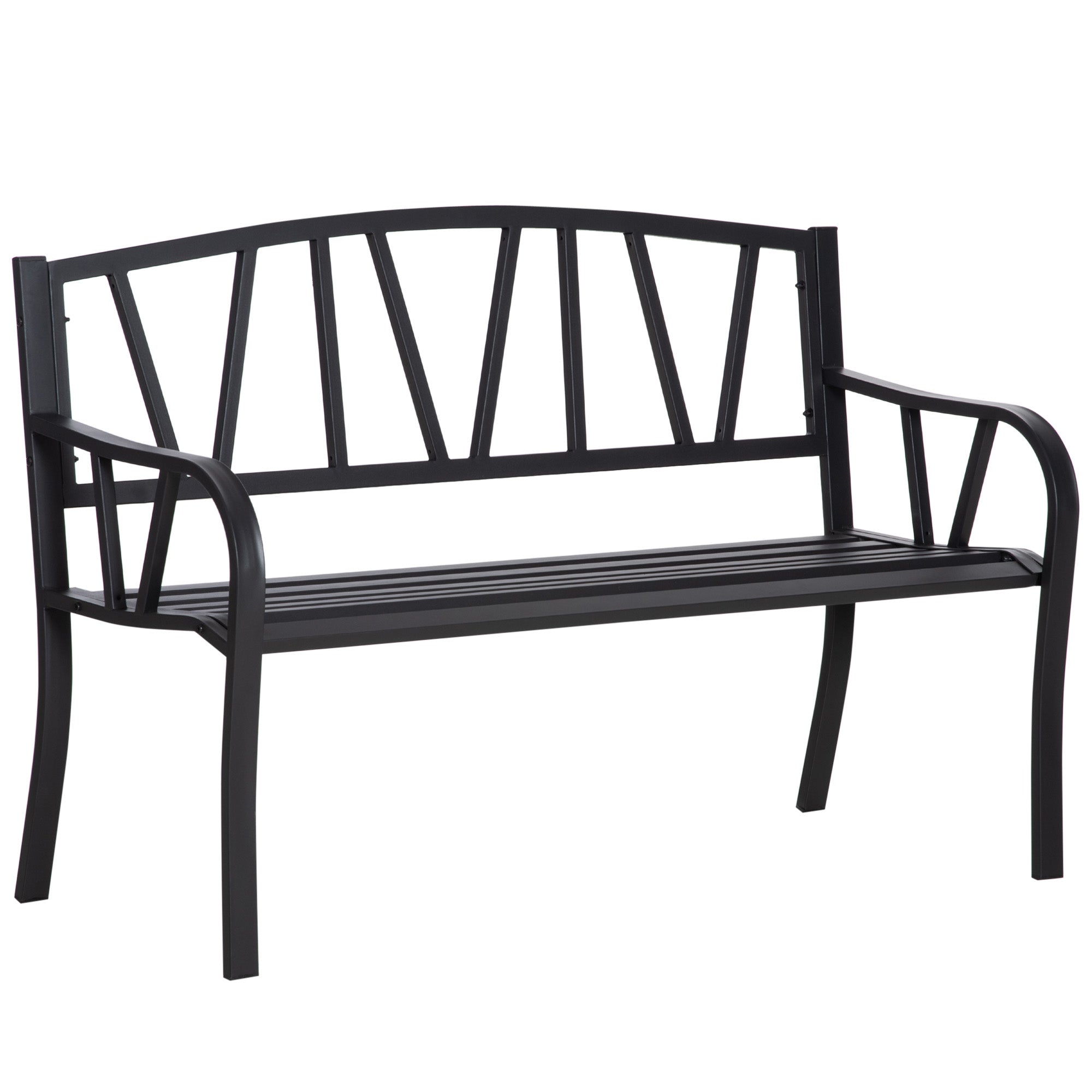 Outsunny 2-Seater Garden Bench Metal Loveseat w/ Decorative Backrest Ergonomic Armrest - North Peak Garden Furniture