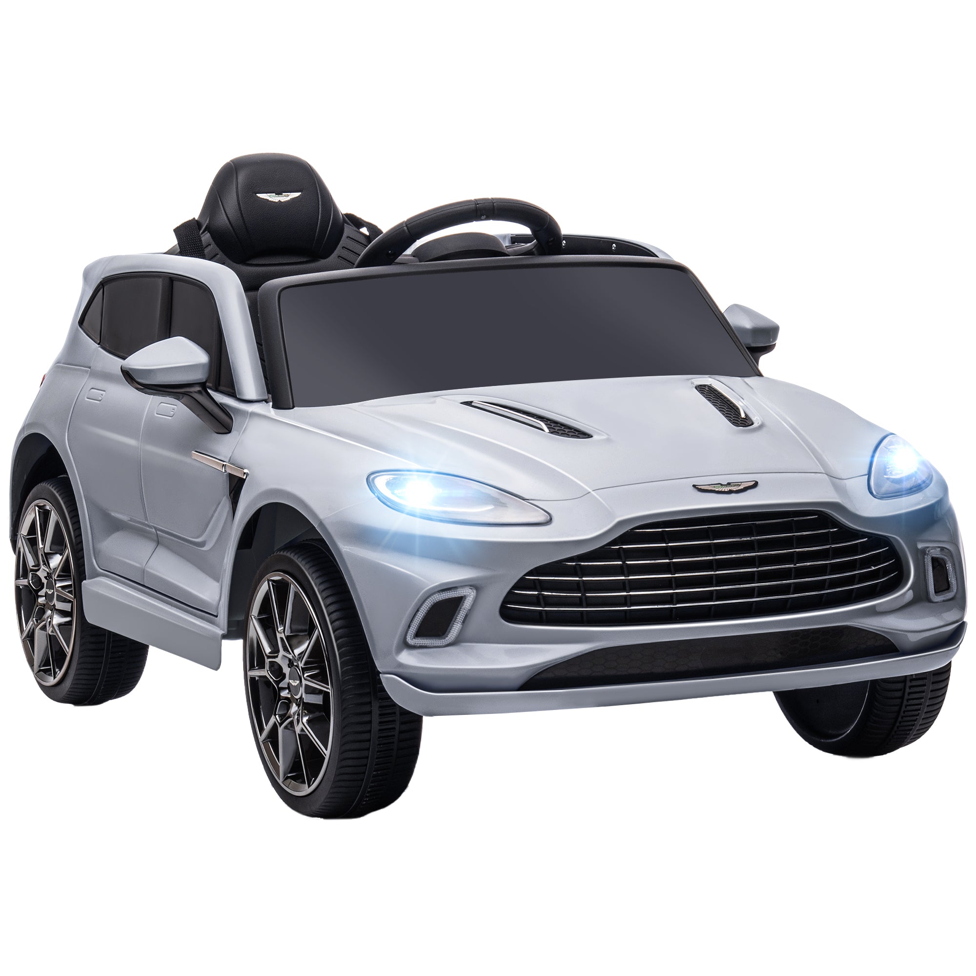AIYAPLAY Aston Martin DBX Licensed Battery Powered Kids Electric Car, 12V Kids Ride on Car w/ Lights, Music Horn, Grey - North Peak Garden Furniture
