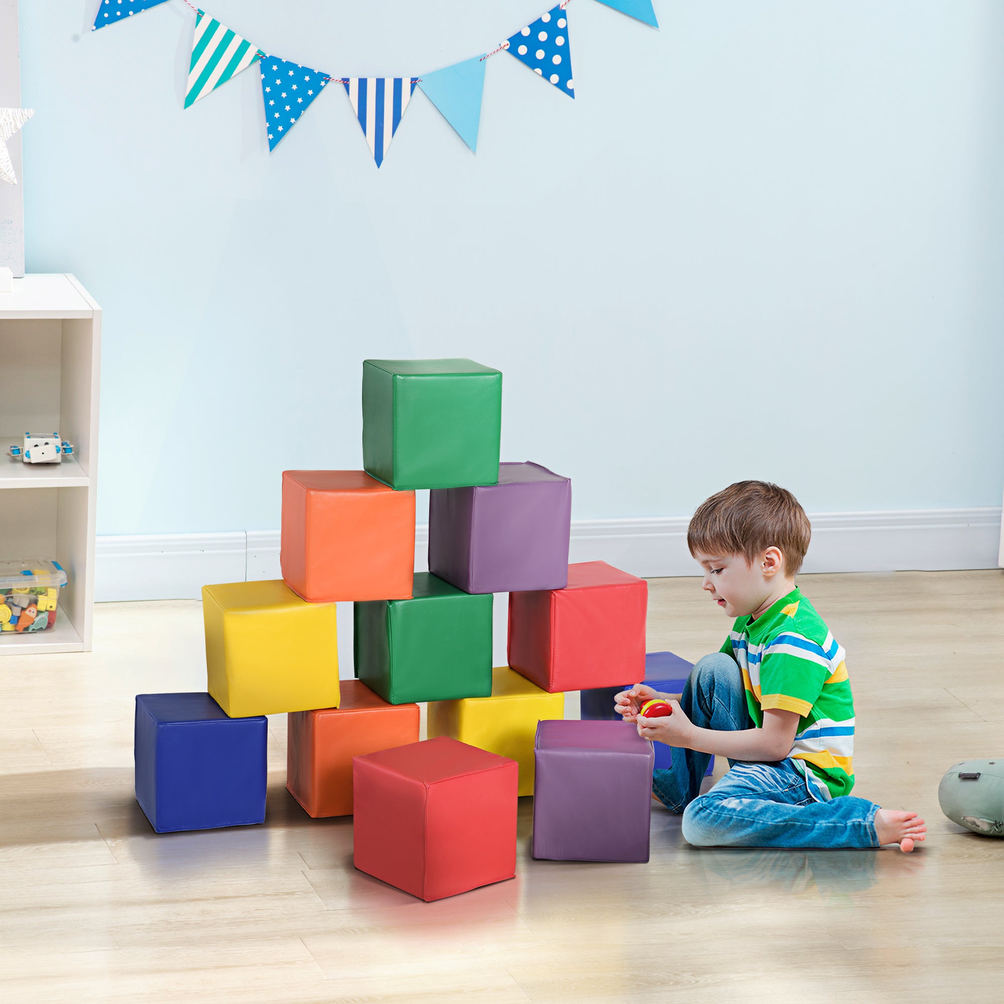 HOMCOM 12 Piece Soft Play Foam Blocks Toy Building Stacking Compliant Learning Toys for Toddler Baby Kids Preschool - North Peak Garden Furniture