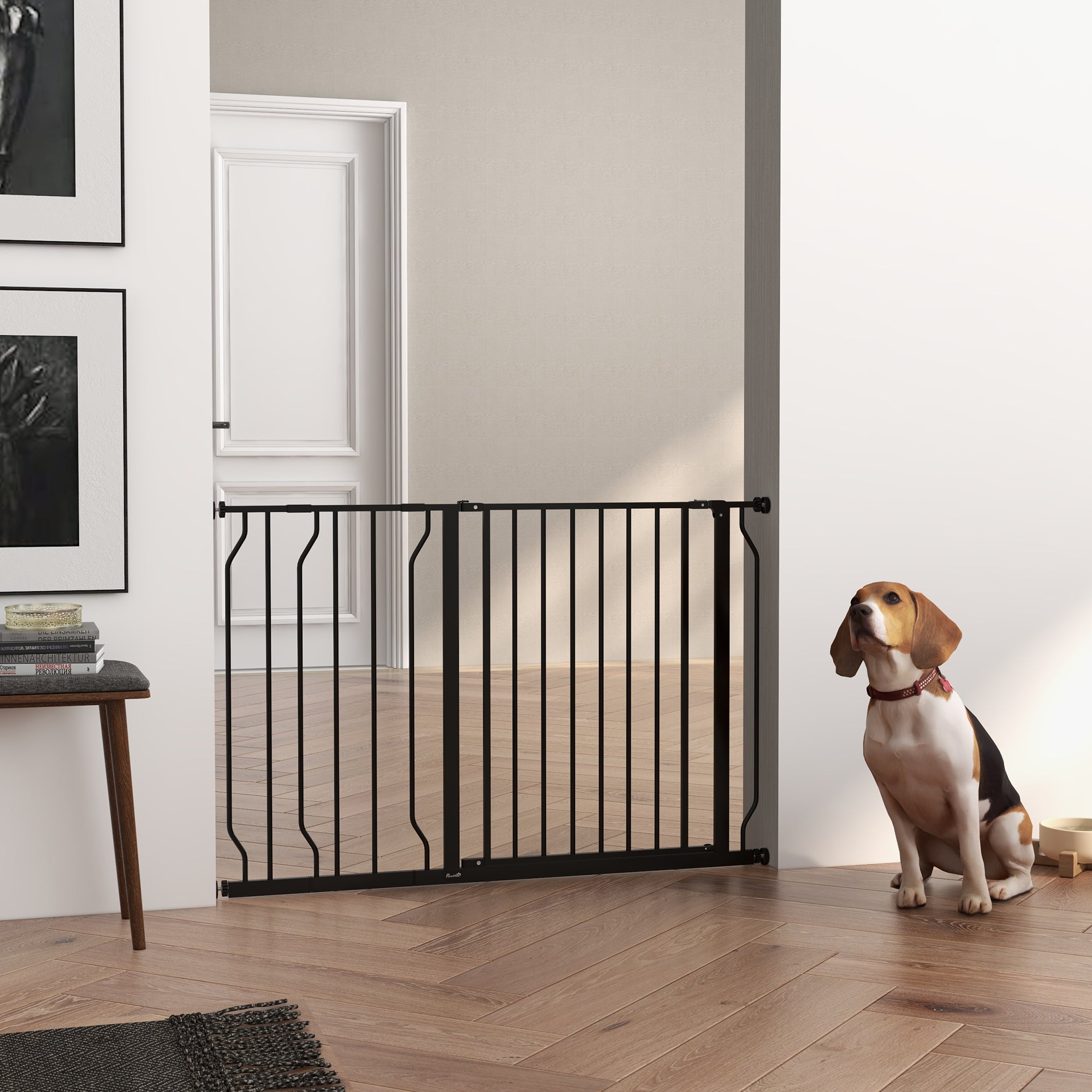 PawHut Wide Dog Safety Gate, with Door Pressure, for Doorways, Hallways, Staircases - Black - North Peak Garden Furniture