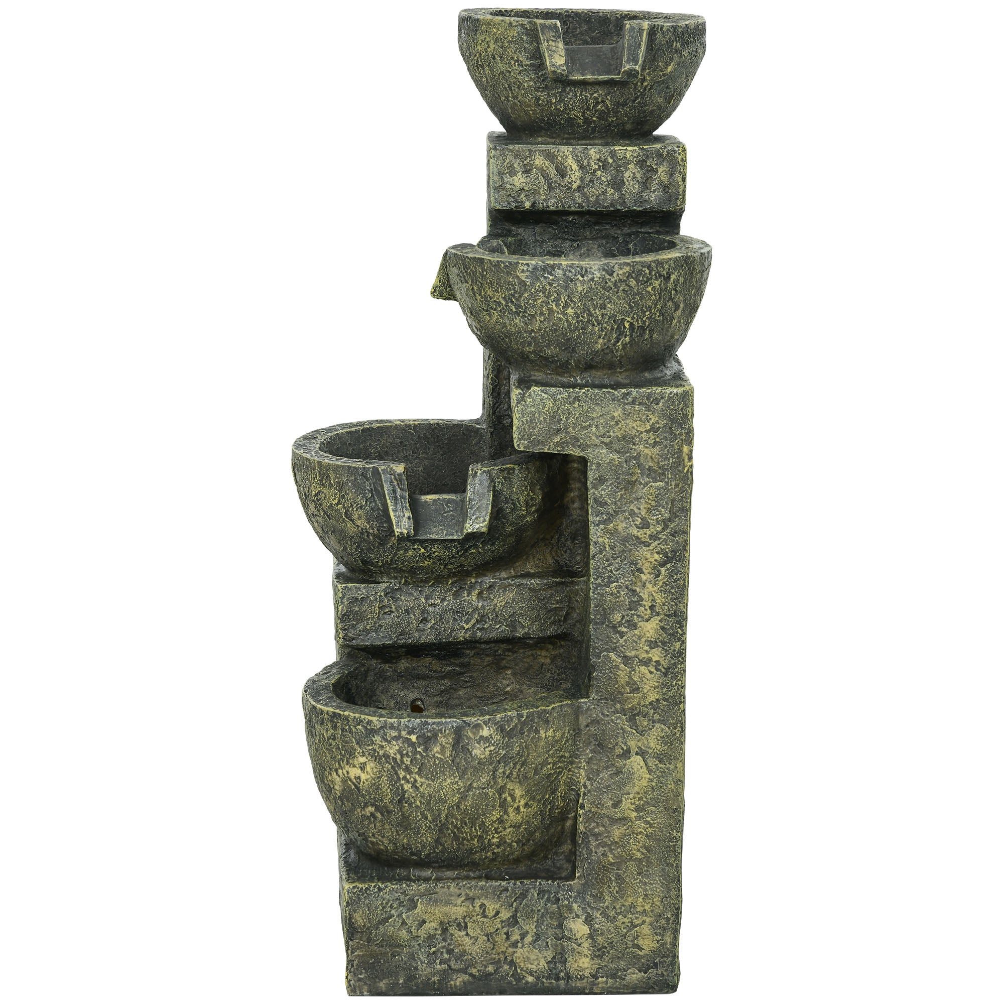 Outsunny Garden Water Feature Waterfall Fountain with 4-Tier Stone Look Bowls, Adjustable Flow, Black and Yellow - North Peak Garden Furniture