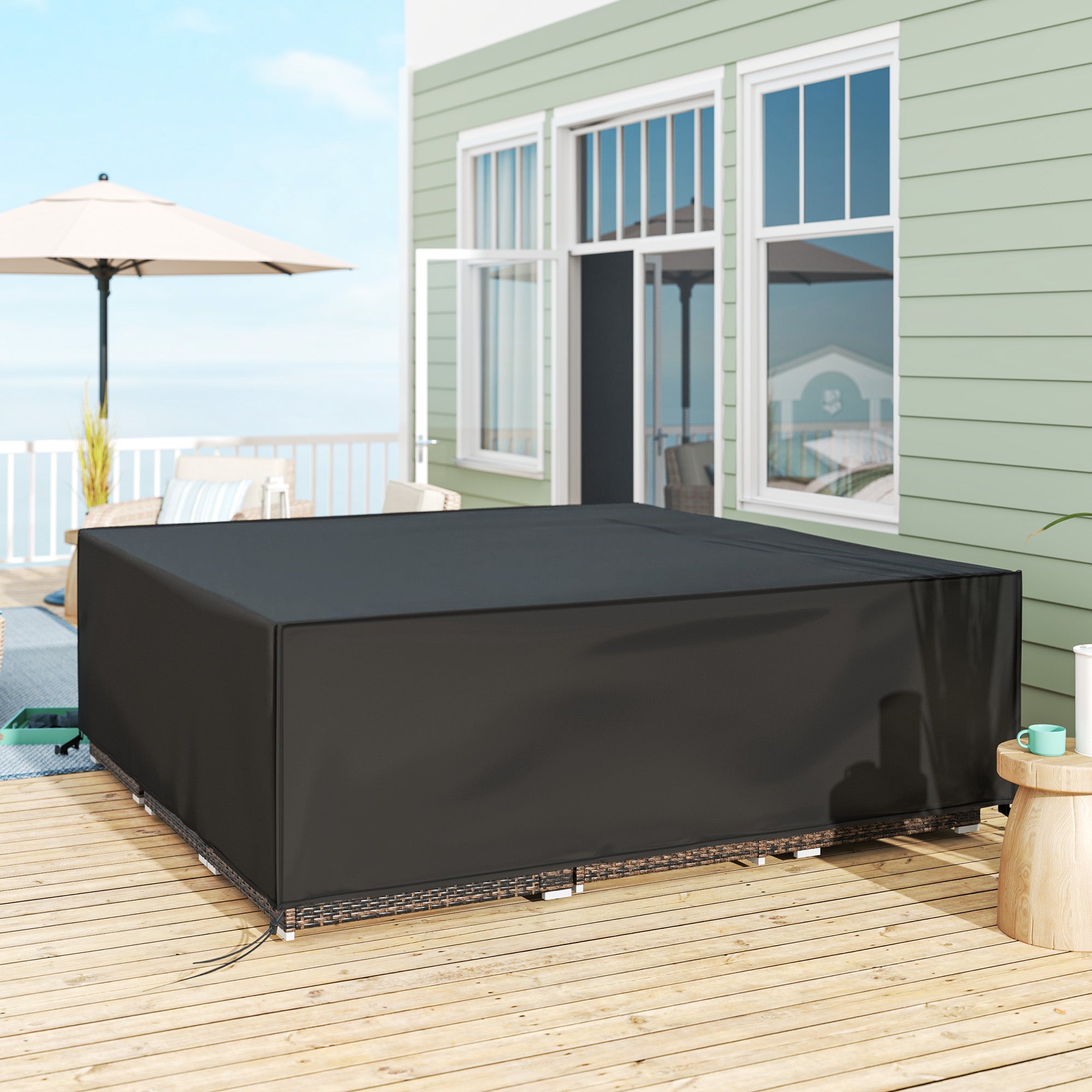Outsunny Large Patio Garden Furniture Set Cover 600D Oxford Square Waterproof, 230 x 230 x 70 cm, Black - North Peak Garden Furniture