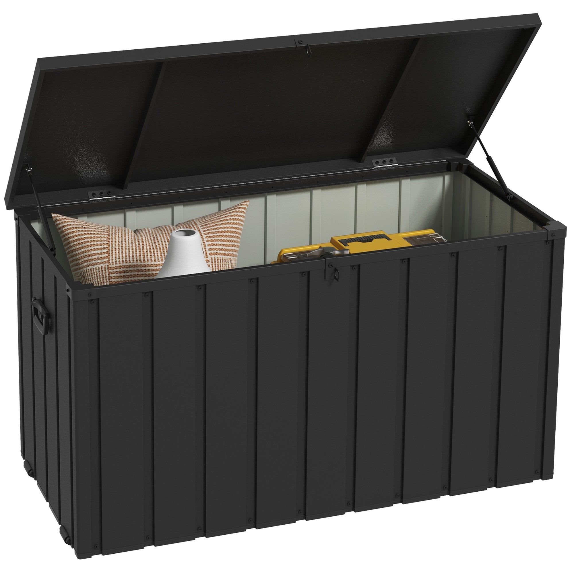 Outsunny 450L Galvanised Steel Garden Storage Box, with Wheels - Dark Grey - North Peak Garden Furniture