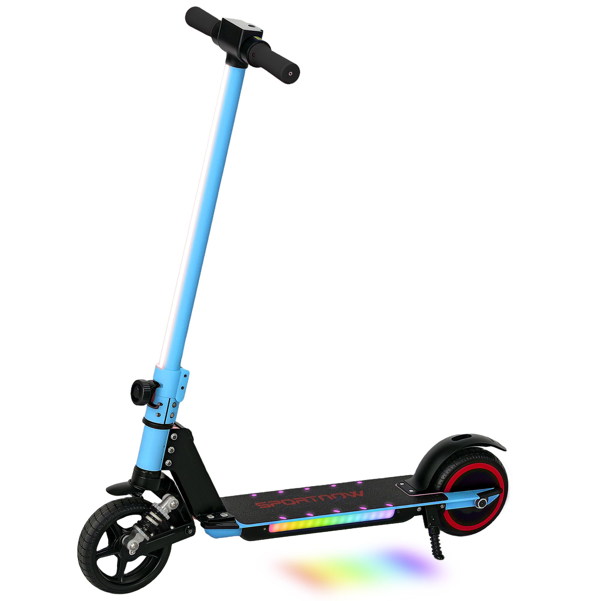 SPORTNOW Folding Electric Scooter for Kids Age 6-14 with Dual Brakes, Front Suspension, LED Colourful Lights and Display, 6.8kg Lightweight Aluminium E Scooter, Up to 14 KM/H & 6 KM, Blue - North Peak Garden Furniture